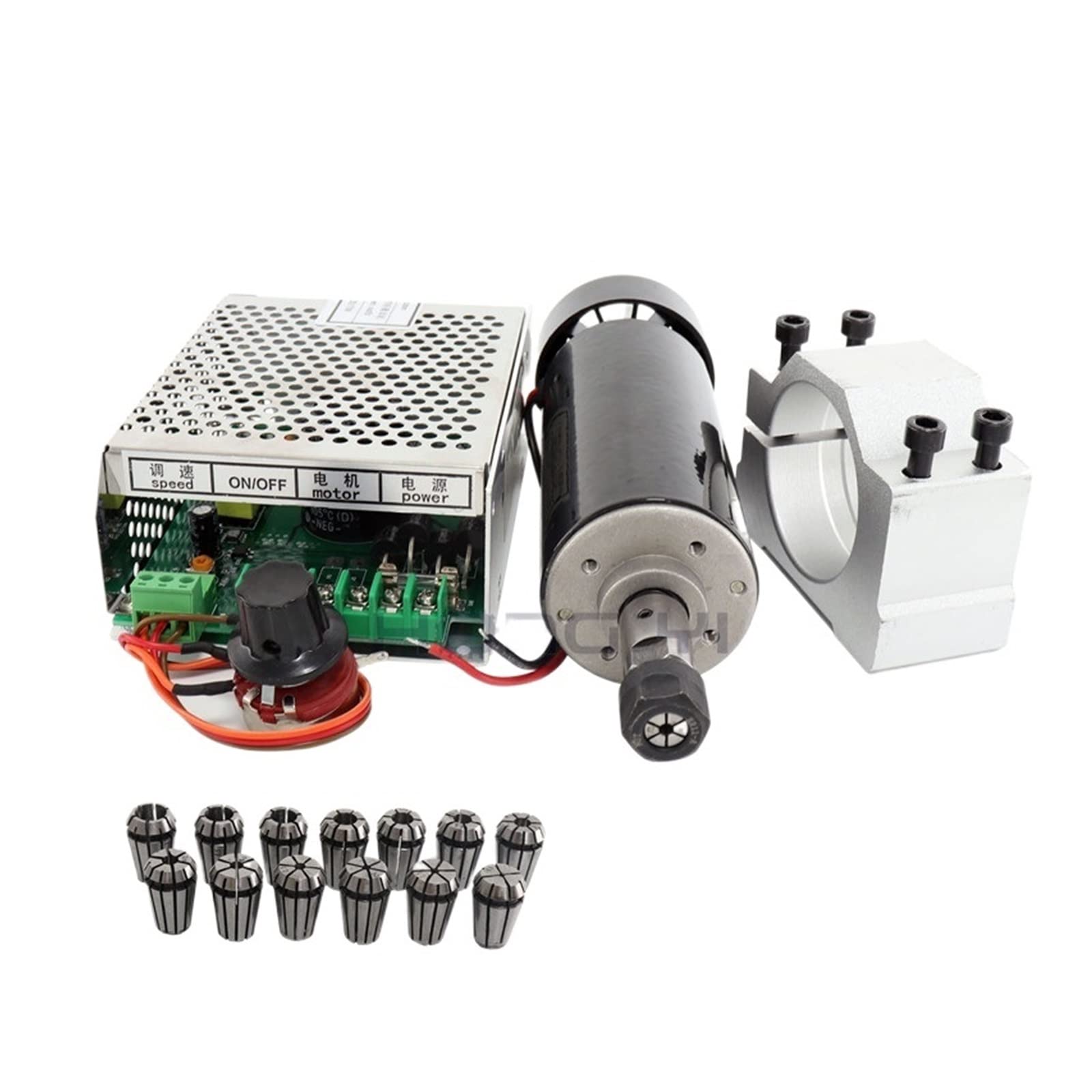 Spindelmotor, 0,5 kW Klemmen Luftgekühlte luftgekühlte Spindel + ER11 Spannfutter CNC 500 W Spindelmotor + Netzteil Drehzahlregler(Package6) von DIGNIFE