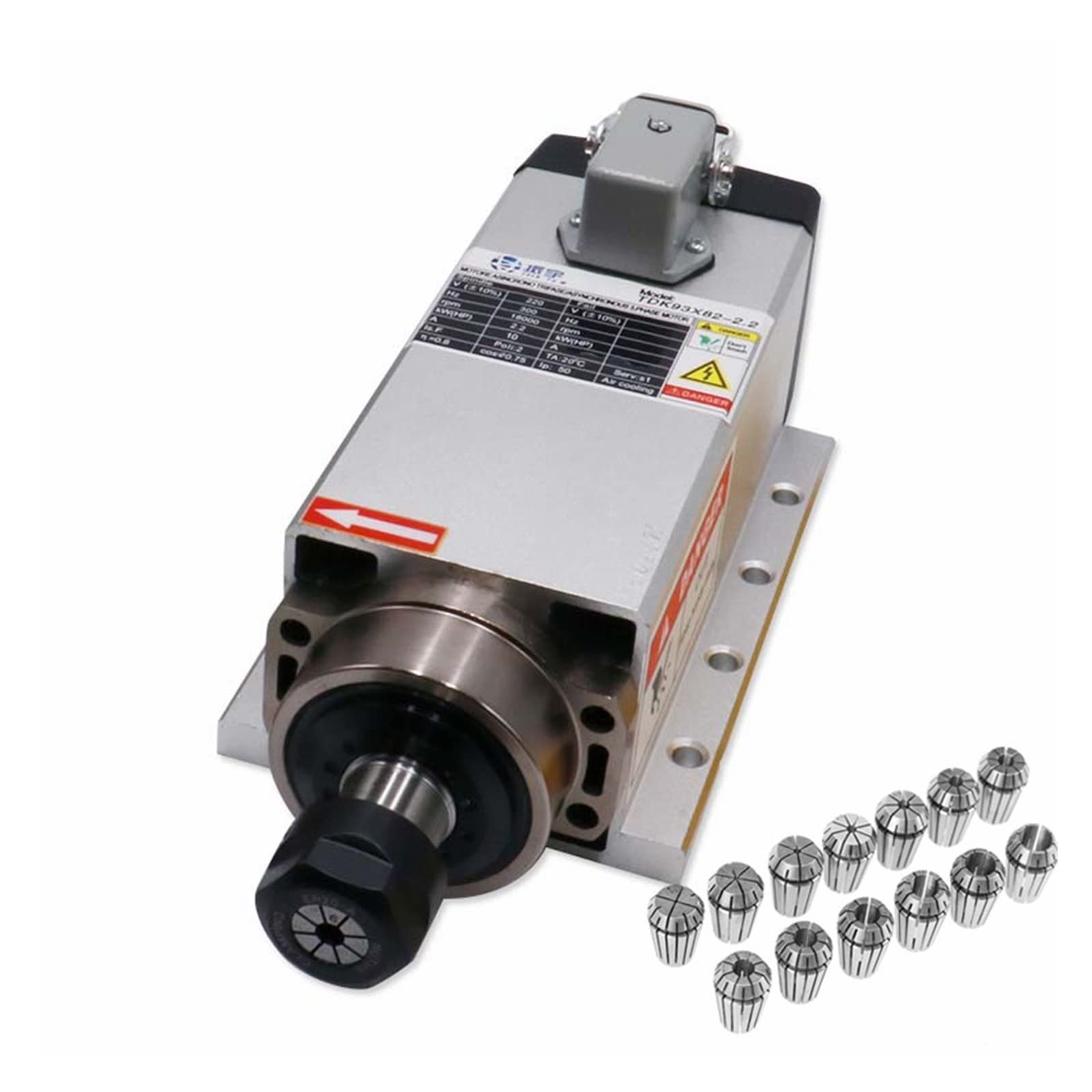 Spindelmotor, 1,5 kW / 2,2 kW 24000 U/min 400 Hz 3-Phasen-Eingangsluftgekühlter Spindelmotor + 1 Satz ER11- oder ER20-Spannzange for CNC-Maschine(Aviation plug silver,2.2kw 380) von DIGNIFE