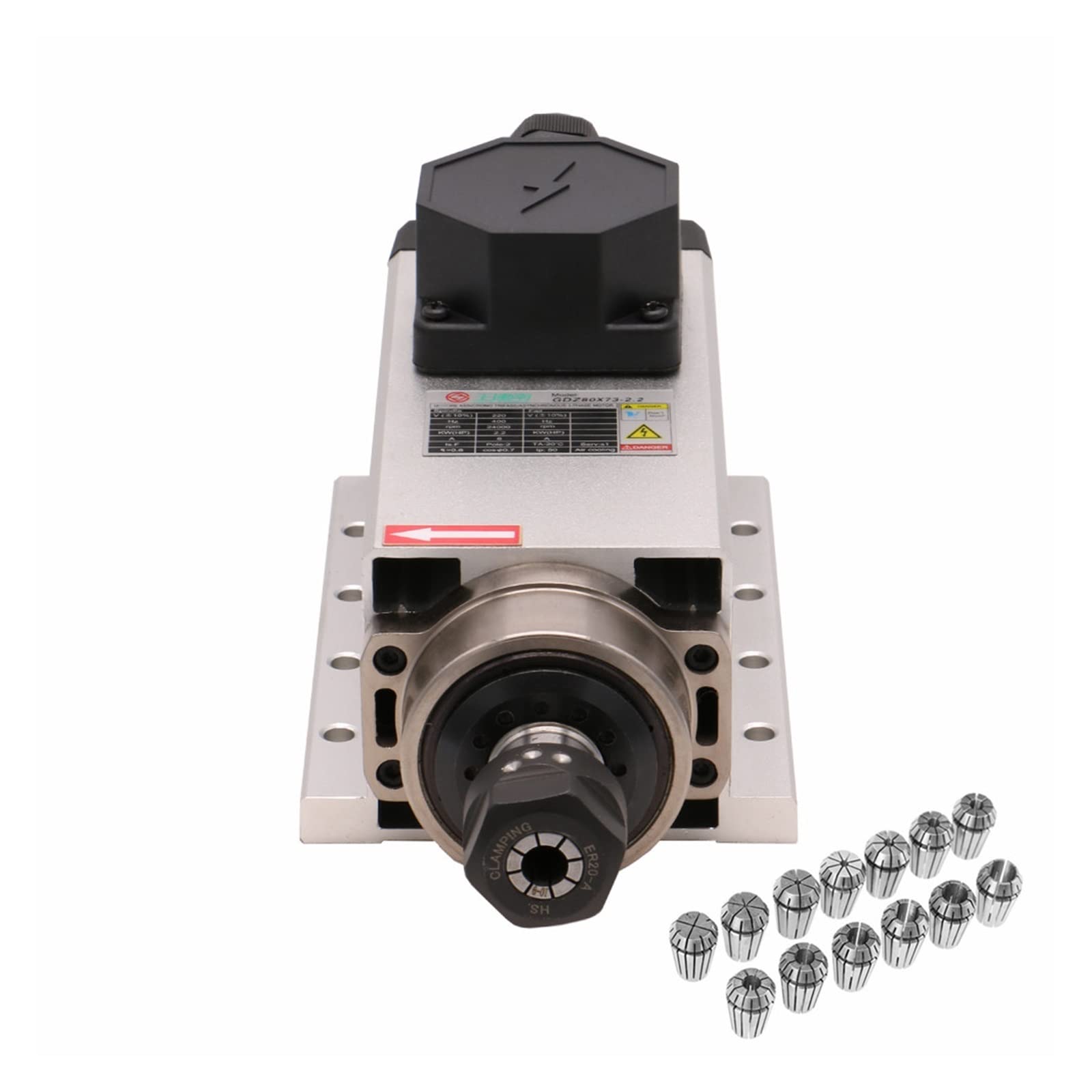 Spindelmotor, 1,5 kW / 2,2 kW 24000 U/min 400 Hz 3-Phasen-Eingangsluftgekühlter Spindelmotor + 1 Satz ER11- oder ER20-Spannzange for CNC-Maschine(Junction Box silver,1.5kw 220) von DIGNIFE