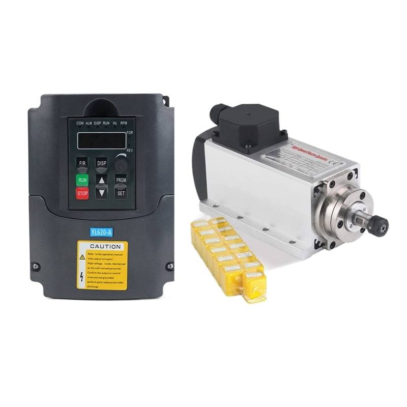 Spindelmotor, 1,5 kW quadratische Luftkühlspindel Luftgekühlter Spindelmotor + VFD-Wechselrichter + 13-teiliges ER11-Spannzangen-CNC-Frässpindel-Kit(1 UK) von DIGNIFE
