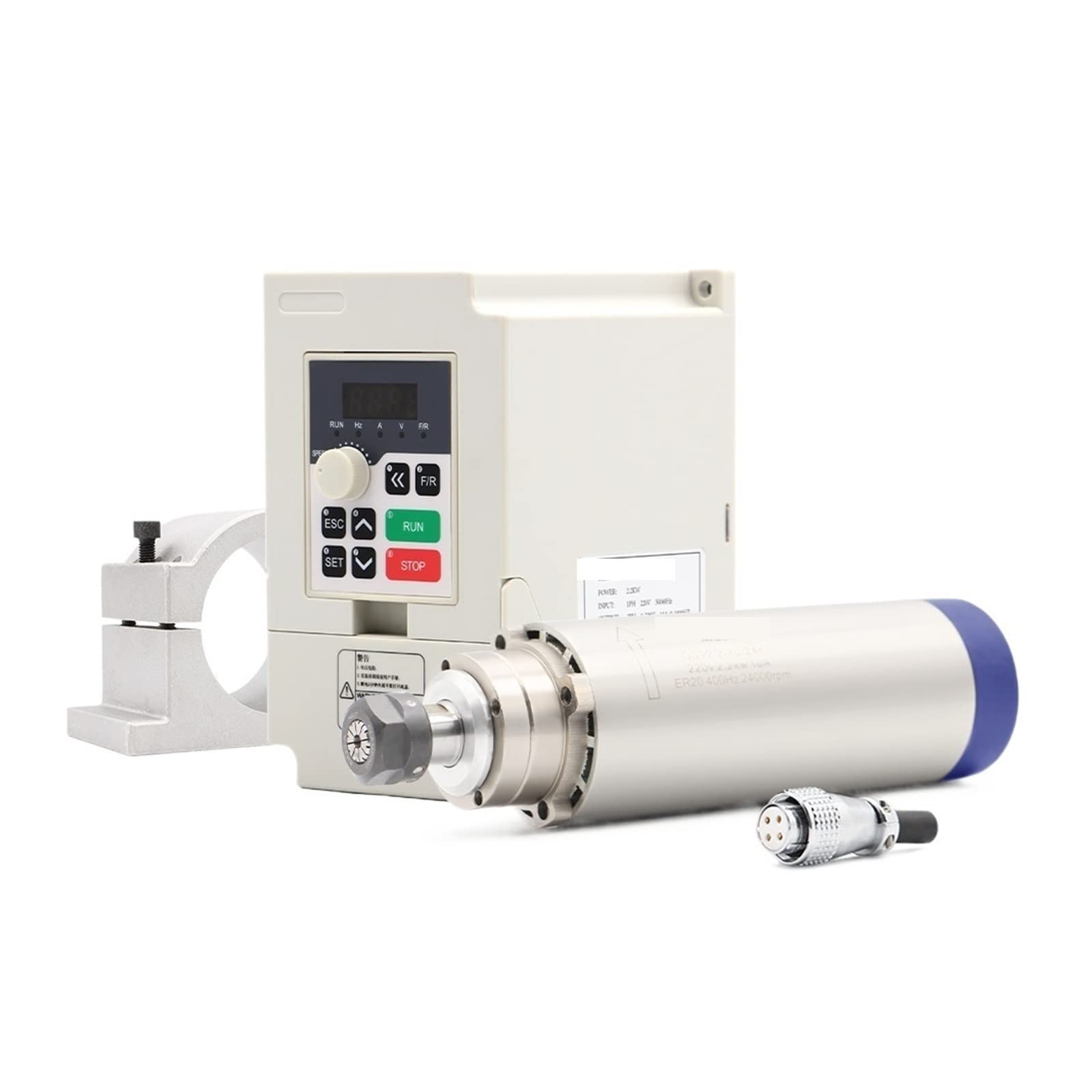 Spindelmotor, 2,2 kW CNC-Luftkühlungs-Spindelmotor ER20 4-teilige Lager mit 2,2 kW QL-Wechselrichter VFD 80 mm Aluminium-Klemmhalterung(3 Bearings) von DIGNIFE