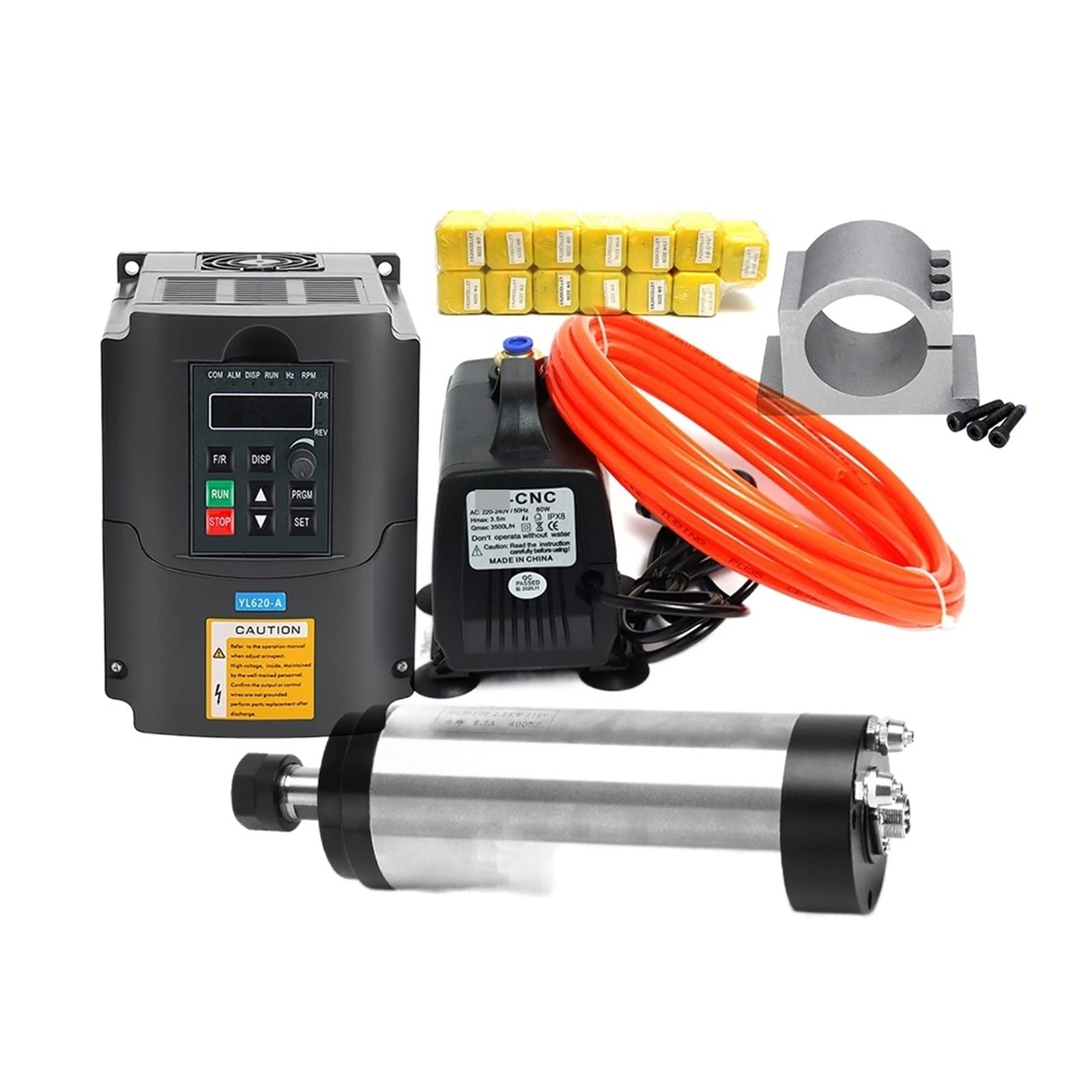 Spindelmotor, 2,2 kW ER20 Wassergekühlter Spindelsatz Wasserkühlungsspindel + 2,2 kW Wechselrichter + 80-mm-Klemme + Wasserpumpe + 13 Stück ER20-Spannzange(2.2KW With ER20 kits) von DIGNIFE