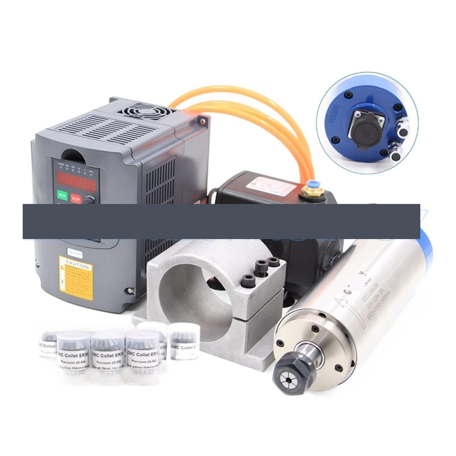 Spindelmotor, 2,2 kW ER20 wassergekühlter Spindelsatz CNC-Spindelmotor 80 * 230 Inverter 80 mm Halterung Wasserpumpe Spannzangen(220,Steel Ball Bearing) von DIGNIFE