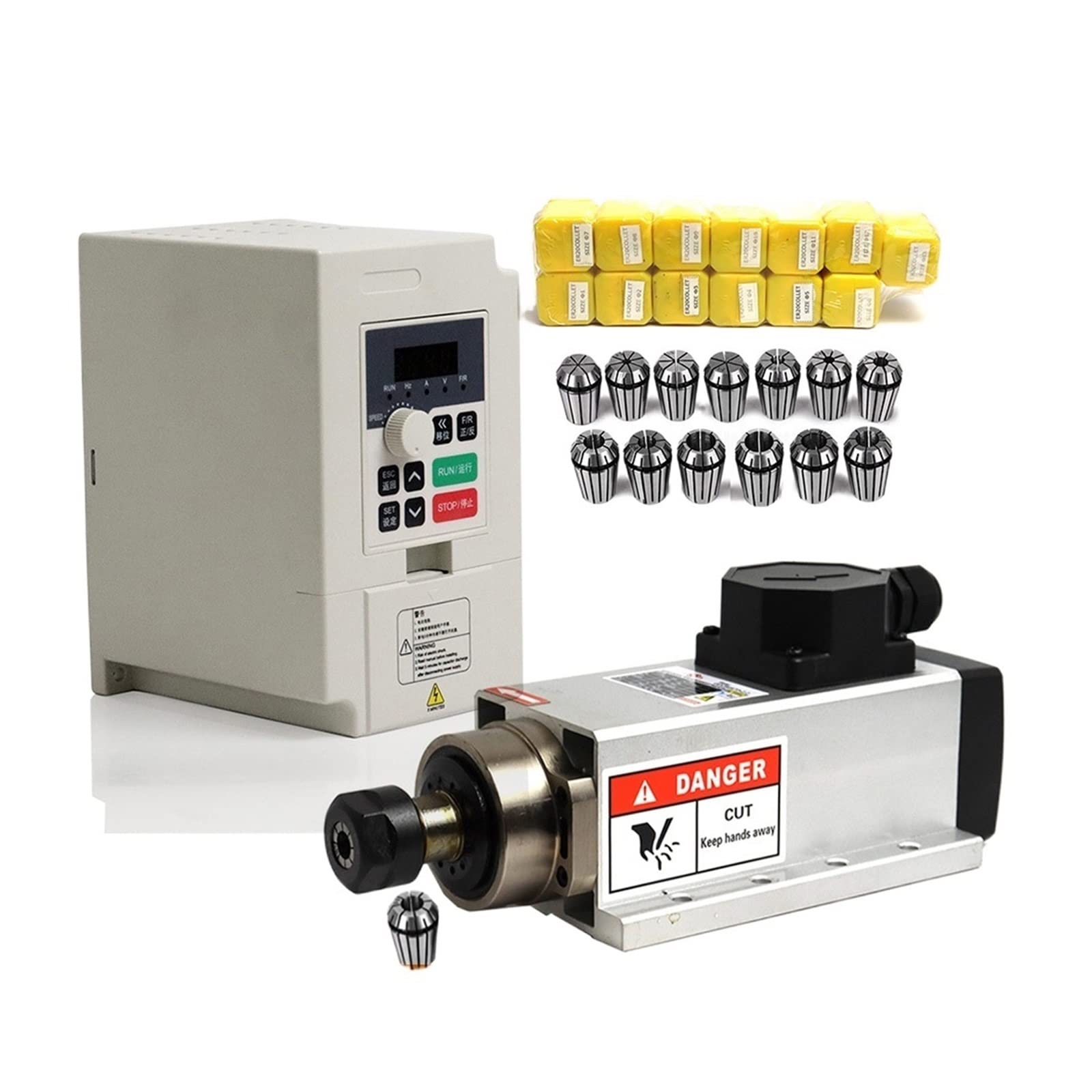 Spindelmotor, 2.2KW ER20 quadratischer luftgekühlter Spindelmotor mit 2.2KW Inverter/VFD Kits +13PCS ER20 for CNC-Fräsmaschine(Set 3,220) von DIGNIFE