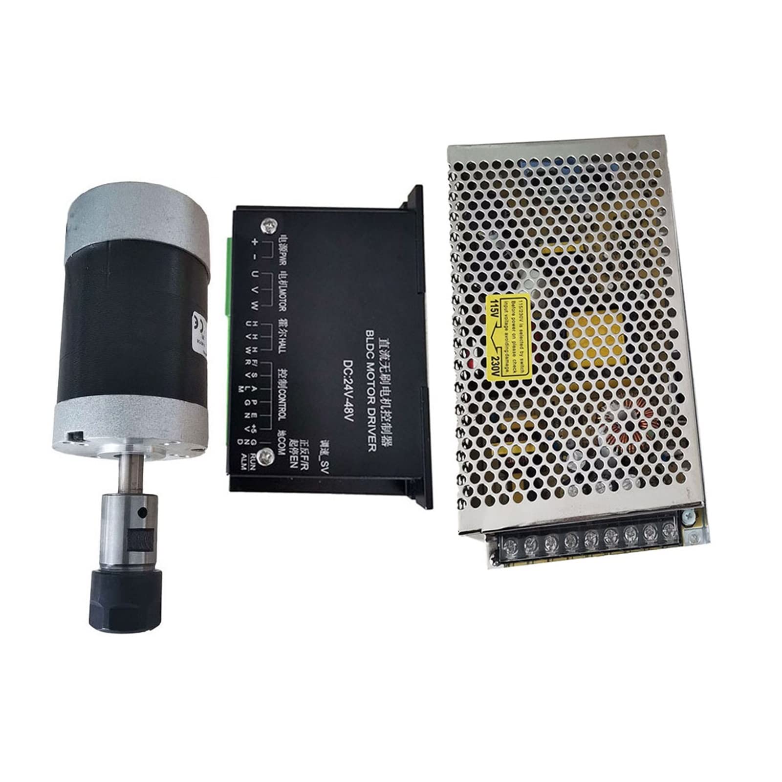 Spindelmotor, 200W/0,2KW /ER16 Bürstenloser DC-Spindelmotor+55MM Klemme mit Schrauben+20-50VDC Schrittmotortreiber+48VDC 4,2A Netzteil(Package6) von DIGNIFE
