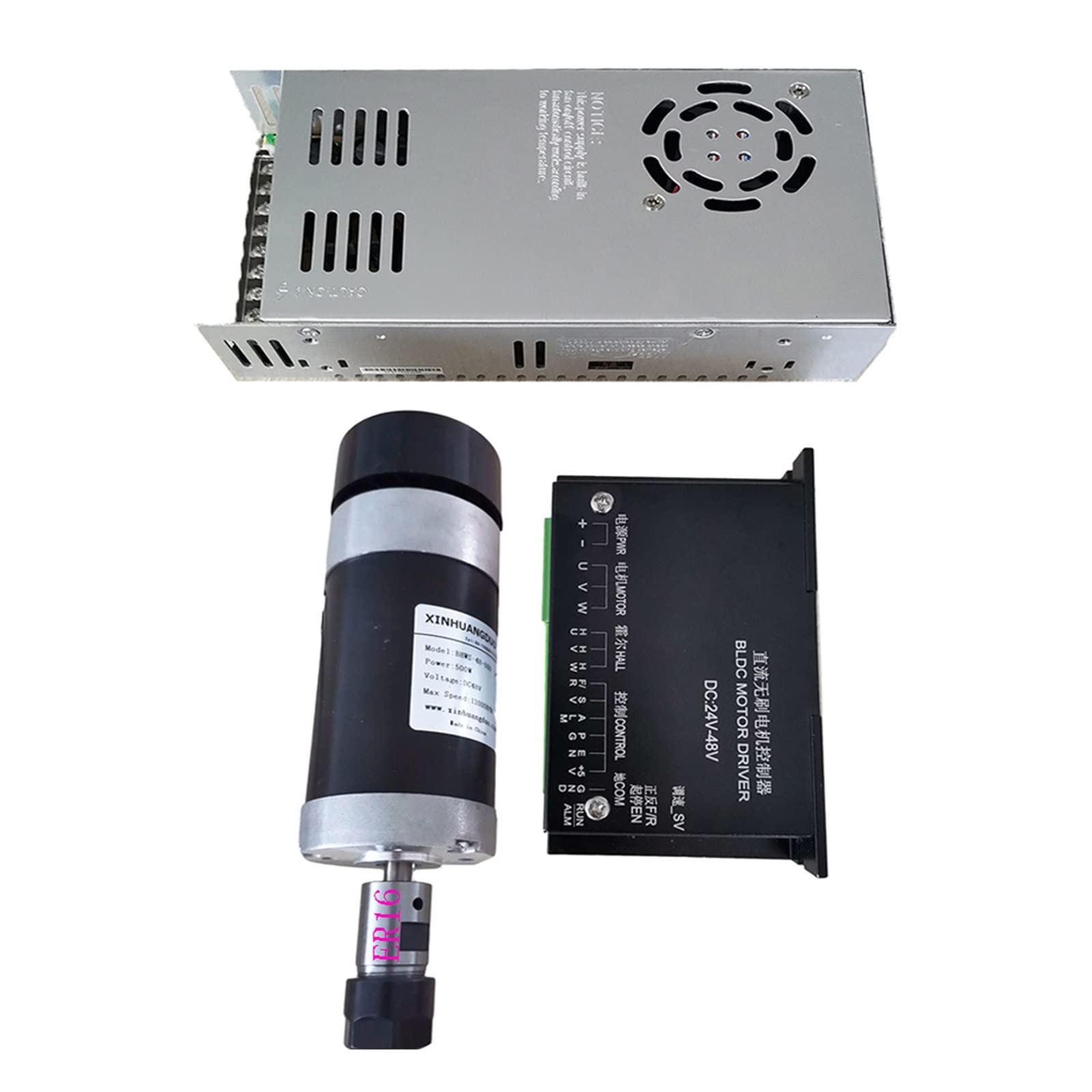 Spindelmotor, 48 V 500 W ER16 bürstenlose Spindel + 57 mm Klemme mit Schrauben + 48 V bürstenloser Motortreiber + 48 VDC 10,5 A Netzteil(Package6 ER16) von DIGNIFE
