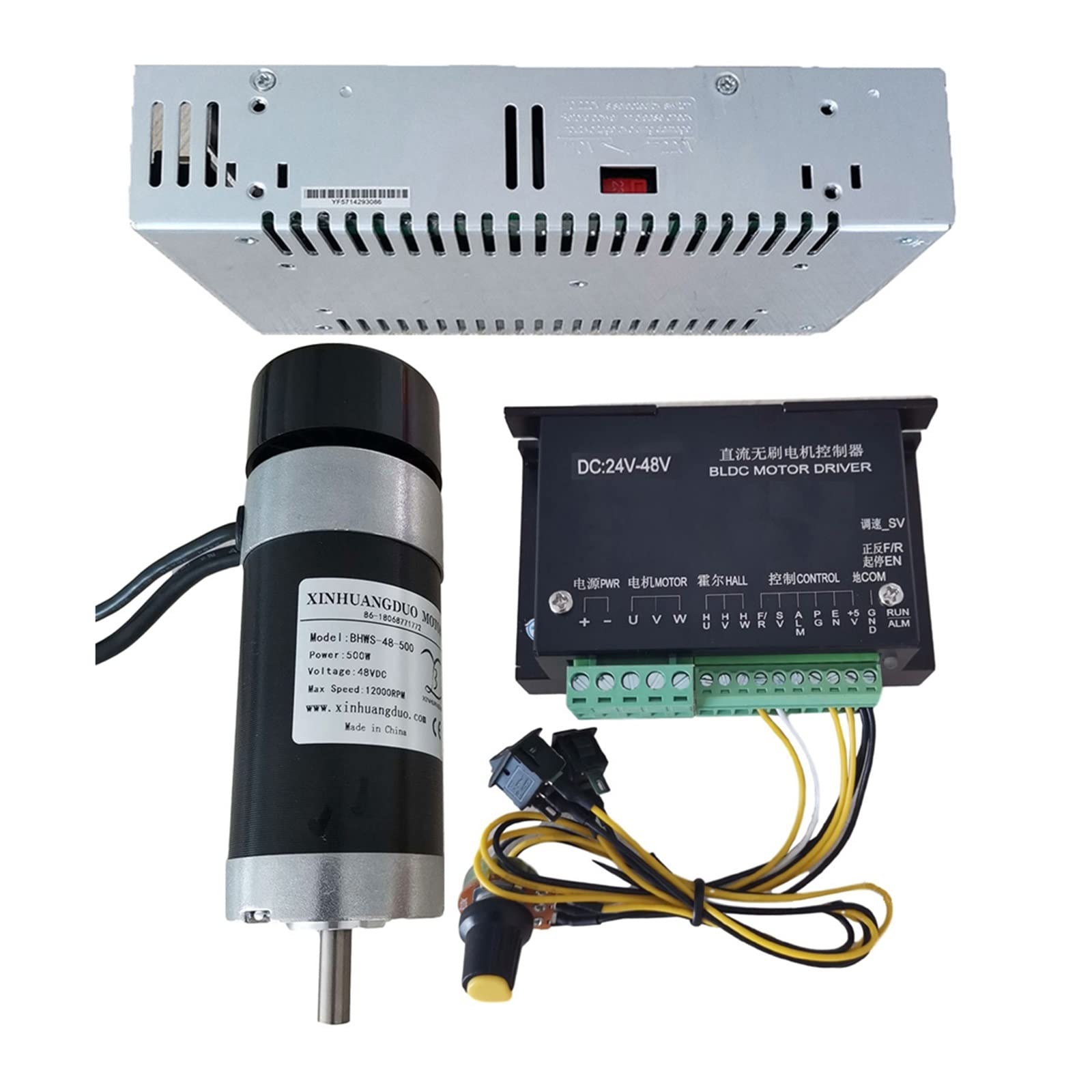 Spindelmotor, 48 V 500 W bürstenloser Spindelmotor + 57 mm Klemme mit Schrauben + 48 V bürstenloser Motortreiber + 48 VDC 10,5 A Netzteil(Package6) von DIGNIFE