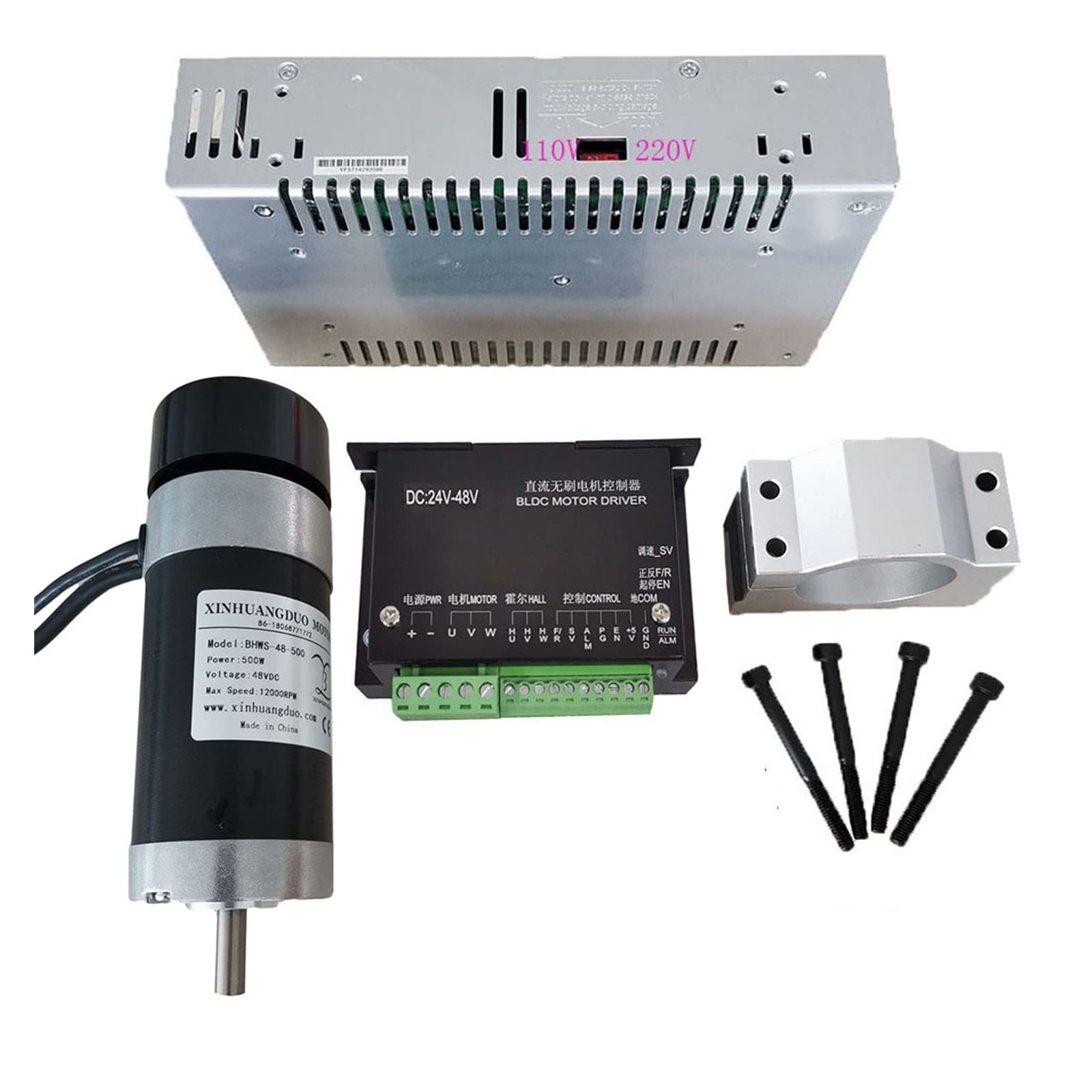 Spindelmotor, 48 V 500 W bürstenloser Spindelmotor + 57 mm Klemme mit Schrauben + 48 V bürstenloser Motortreiber + 48 VDC 10,5 A Netzteil(Package7) von DIGNIFE