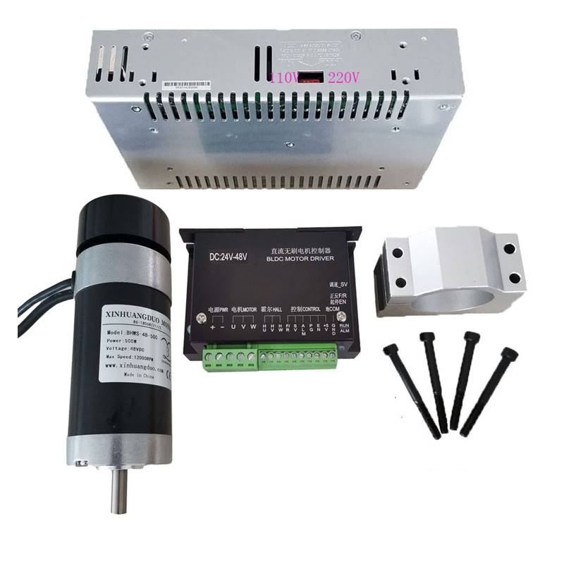 Spindelmotor, 48 V 500 W bürstenloser Spindelmotor + 57 mm Klemme mit Schrauben + 48 V bürstenloser Motortreiber + 48 VDC 10,5 A Netzteil(Package7) von DIGNIFE