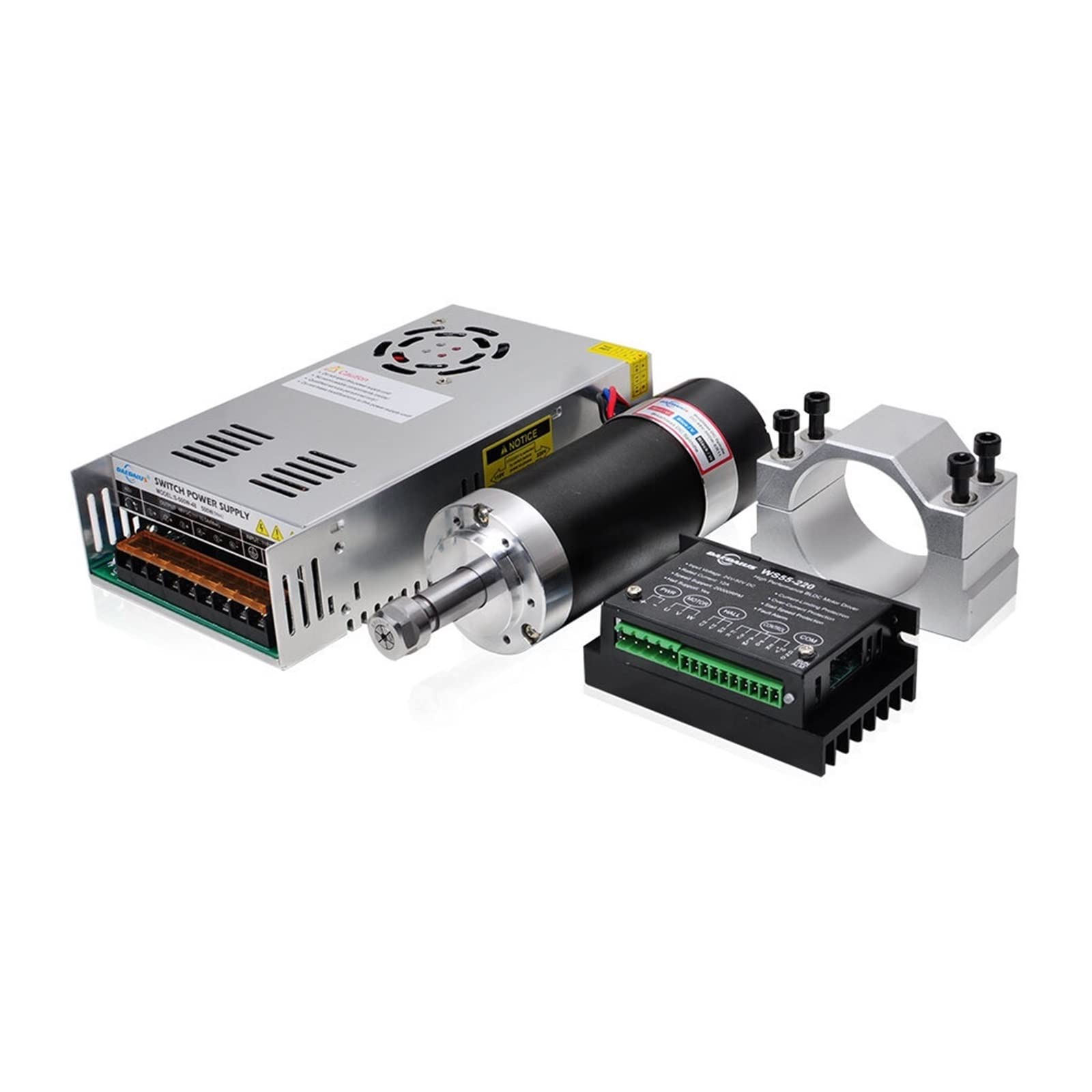 Spindelmotor, Bürstenloser 500-W-Spindelmotor ER11-Gleichstrommotor for CNC-Fräsen mit Netzteiltreiber 55-mm-Klemmhalterung ER11-Spannzangen(Kit 1) von DIGNIFE