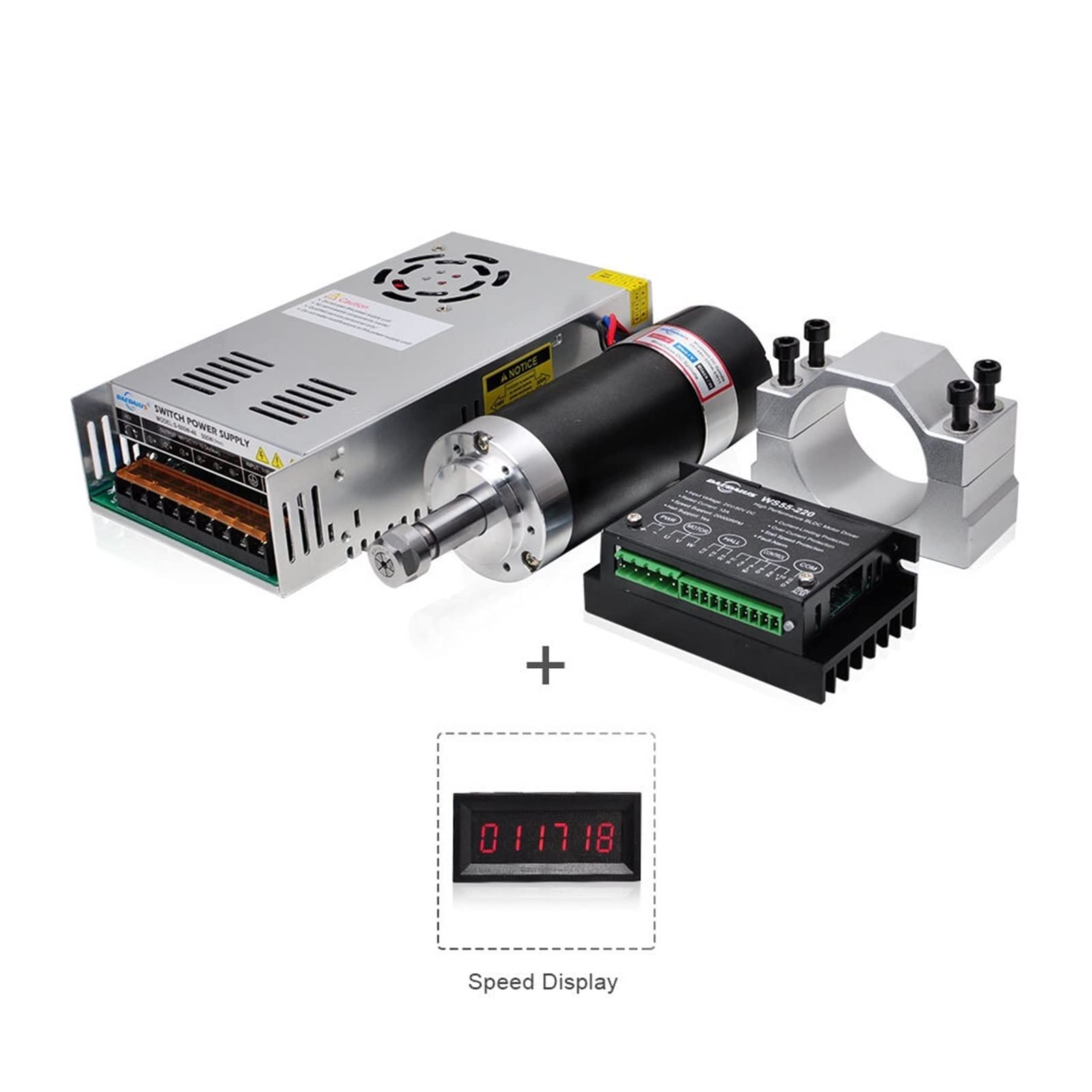 Spindelmotor, Bürstenloser 500-W-Spindelmotor ER11-Gleichstrommotor for CNC-Fräsen mit Netzteiltreiber 55-mm-Klemmhalterung ER11-Spannzangen(Kit2) von DIGNIFE