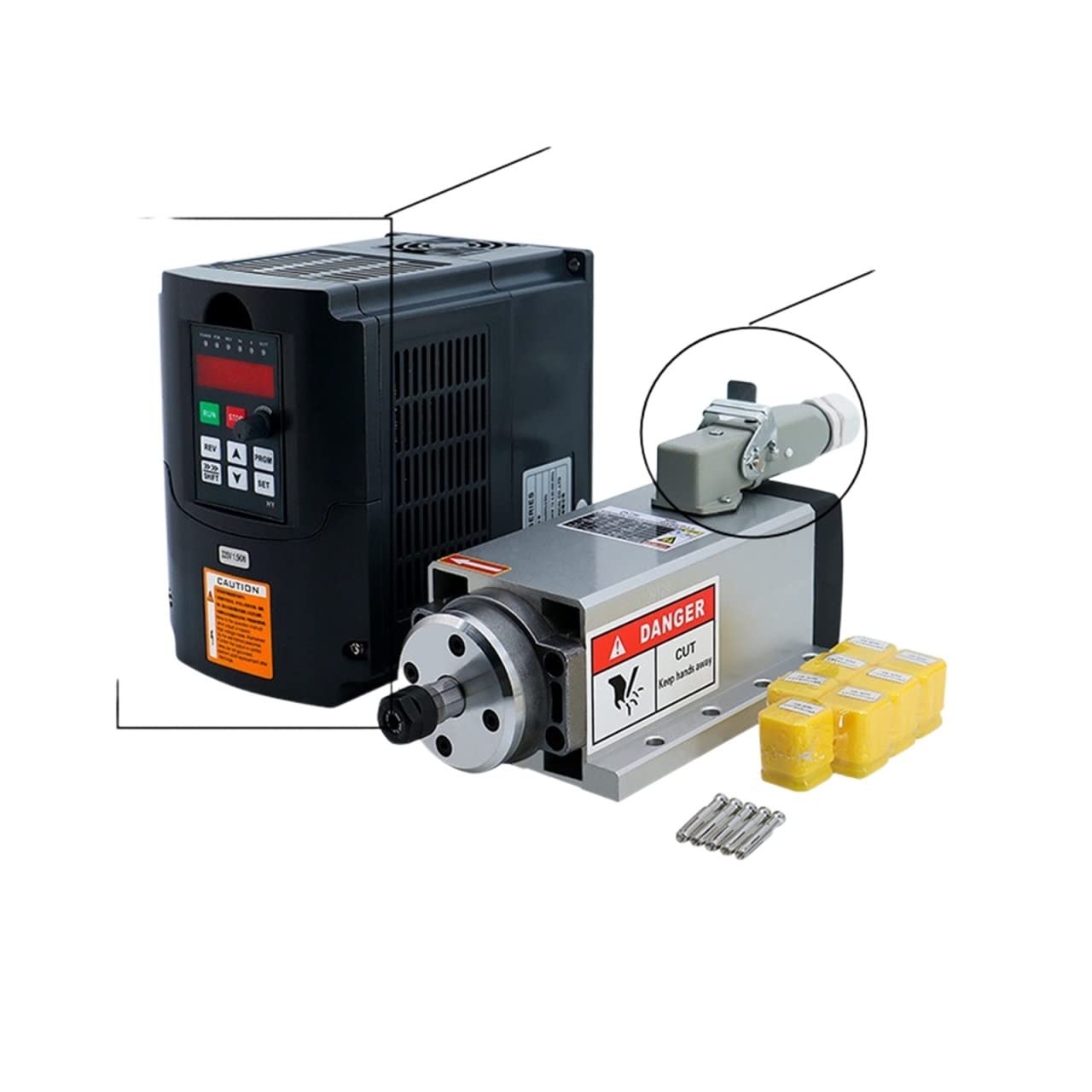 Spindelmotor, CNC 1,5 kW 380 V luftgekühlter Spindelsatz 1500 W quadratischer luftgekühlter Spindelmotor + 1,5 kW Wechselrichter + 7 Teile/Satz ER11(Aviation HY kit) von DIGNIFE