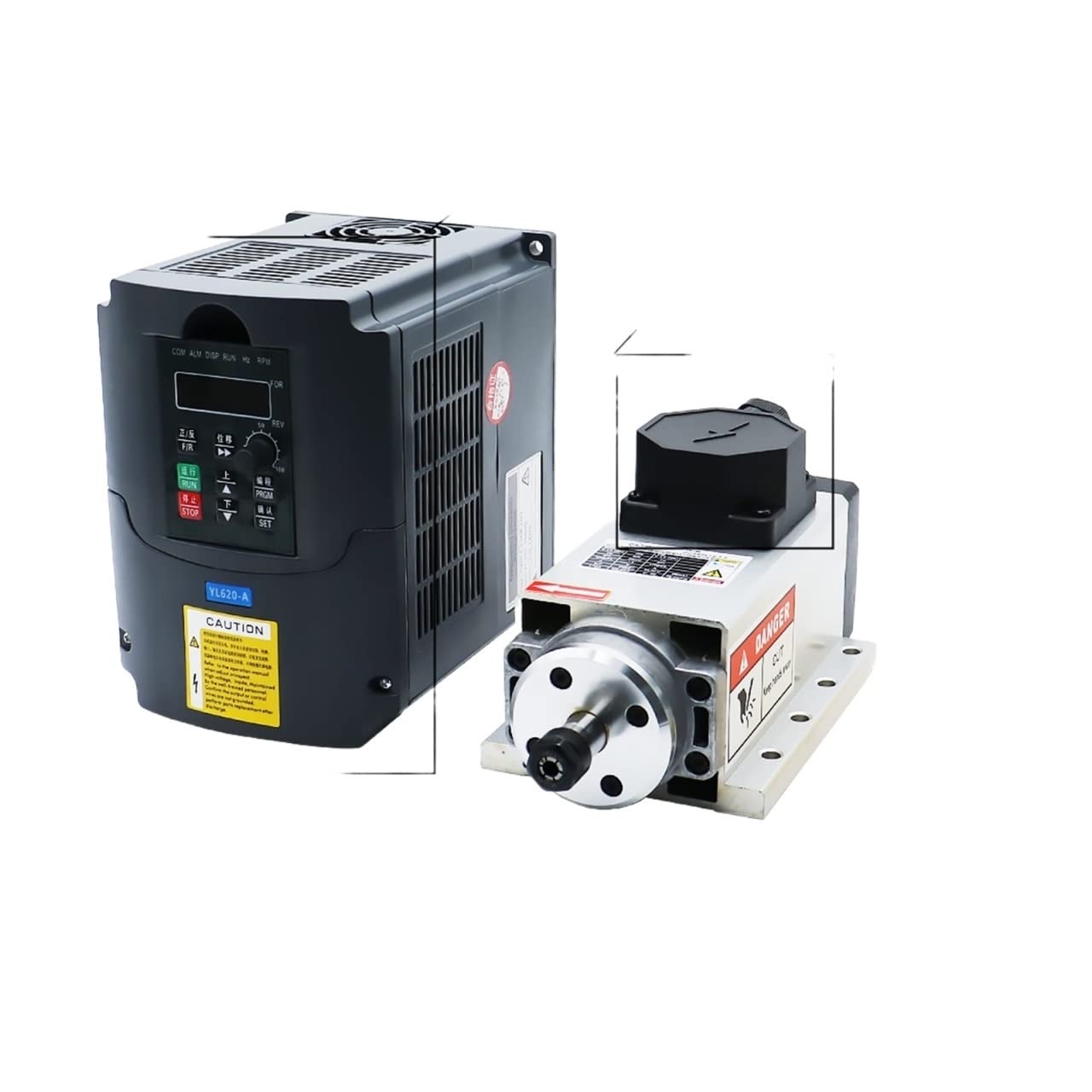 Spindelmotor, CNC 1,5 kW 380 V luftgekühlter Spindelsatz 1500 W quadratischer luftgekühlter Spindelmotor + 1,5 kW Wechselrichter + 7 Teile/Satz ER11(Terminal box YL kit) von DIGNIFE