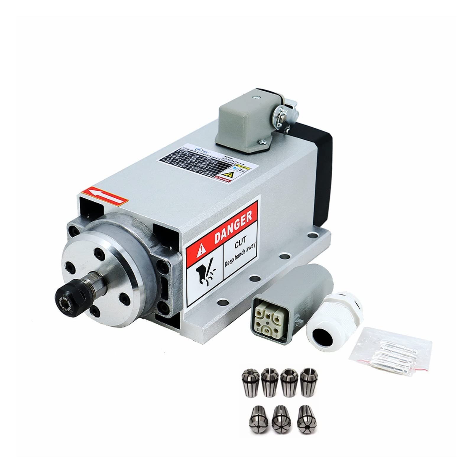 Spindelmotor, CNC-Werkzeugmaschinenspindel 1500 W, 1,5 kW, 24000 U/min, 400 Hz, ER11-Luftkühlung, Spindelmotor, 3-Phasen-Eingang, +7 Stück ER11-Spannzangen(Aviation plug,110) von DIGNIFE