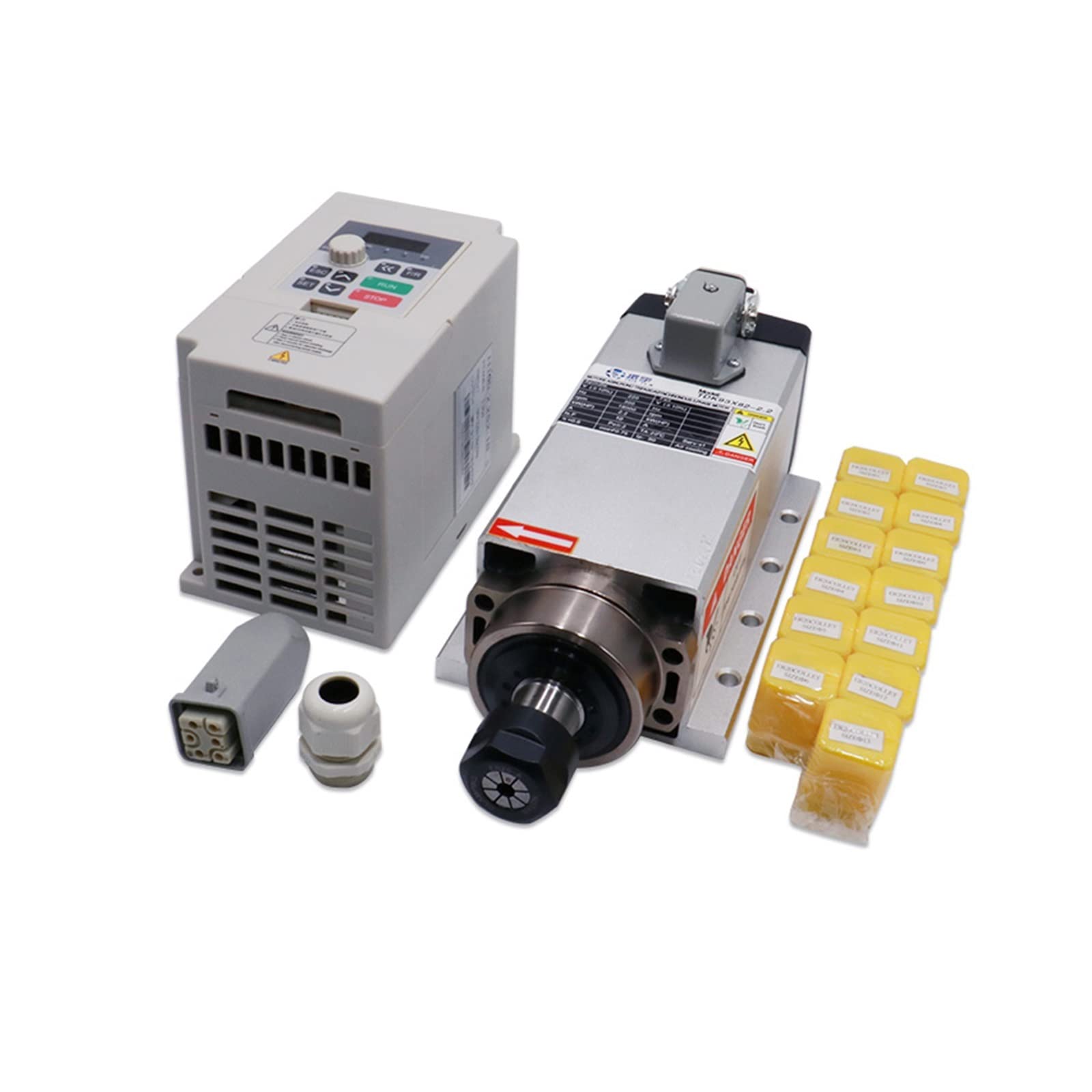 Spindelmotor, CNC-Werkzeugmaschinenspindel 2200 W 2,2 kW 24000 U/min ER20 Luftkühlung Spindelmotor RP Weiß VFD 13 Stück ER20 Spannzangen (1-13 mm)(Option 1,220) von DIGNIFE
