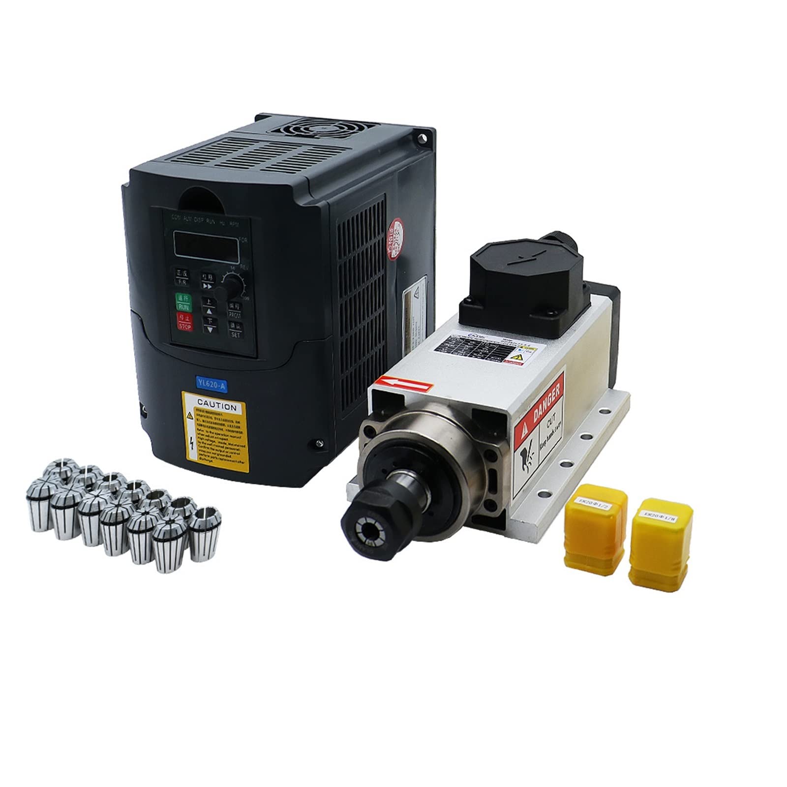 Spindelmotor, CNC-Werkzeugmaschinenspindel 2200 W 2,2 kW 24000 U/min ER20 Luftkühlung Spindelmotor RP Weiß VFD 13 Stück ER20 Spannzangen (1-13 mm)(Option 6,220) von DIGNIFE
