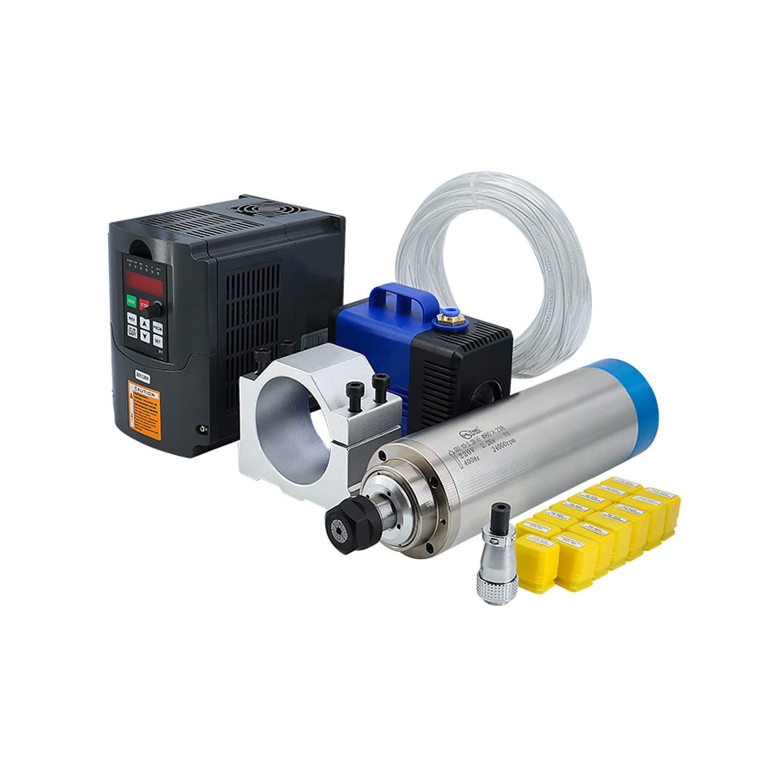 Spindelmotor, CNC-Werkzeugmaschinenspindel 2200 W 2,2 kW 24000 U/min ER20-Wasserkühlungsspindel VFD 80-W-Wasserpumpe 80-mm-Halterung ER20-Spannzangen(HY VFD blue,110) von DIGNIFE