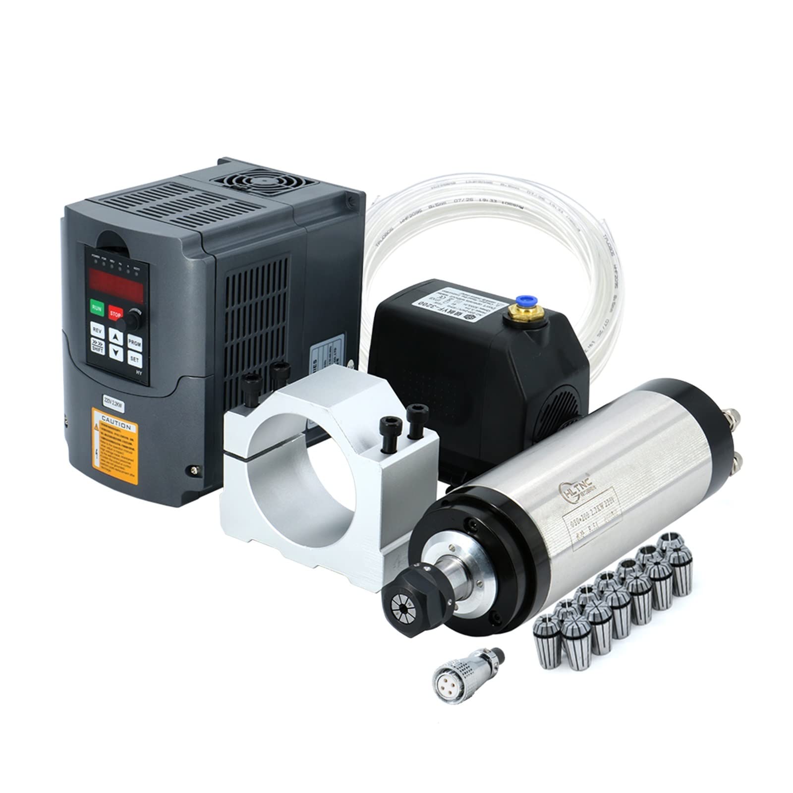 Spindelmotor, CNC-Werkzeugmaschinenspindel 2200 W 2,2 kW 24000 U/min ER20-Wasserkühlungsspindel VFD 80-W-Wasserpumpe 80-mm-Halterung ER20-Spannzangen(HY VFD sliver,380) von DIGNIFE