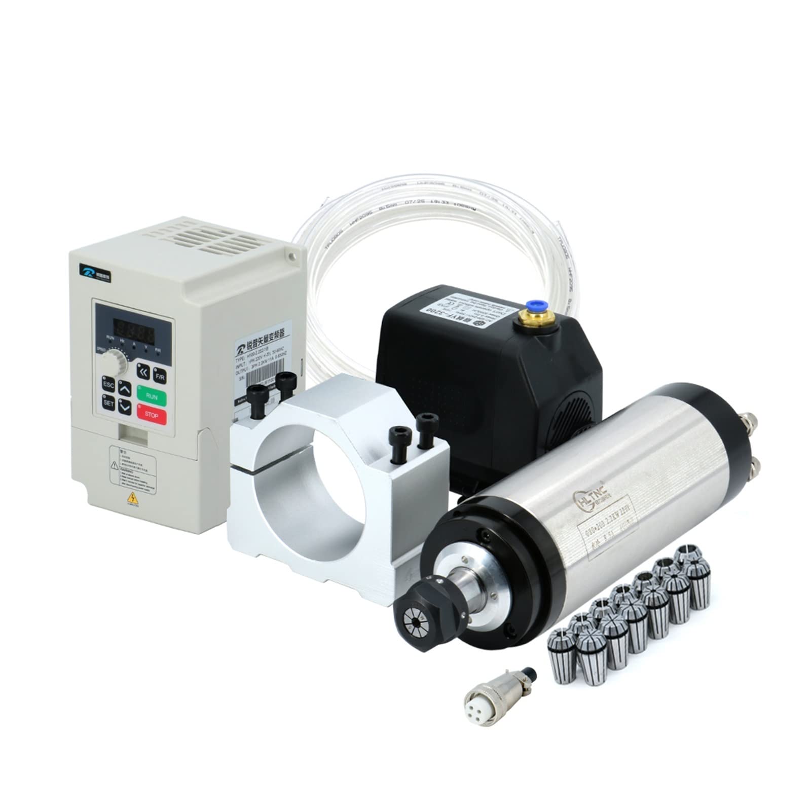 Spindelmotor, CNC-Werkzeugmaschinenspindel 2200 W 2,2 kW 24000 U/min ER20-Wasserkühlungsspindel VFD 80-W-Wasserpumpe 80-mm-Halterung ER20-Spannzangen(RP VFD sliver,110) von DIGNIFE