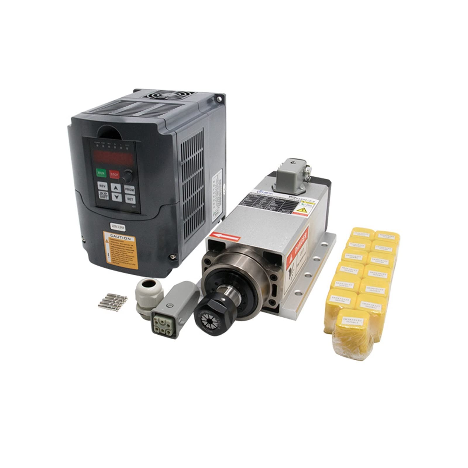 Spindelmotor, CNC Werkzeugmaschinenspindel CE 2200w 2.2kw 24000RPM ER20 Luftkühlung Spindelmotor VFD 13 Stück ER20 Spannzangen (1-13mm)(1 UK,380) von DIGNIFE