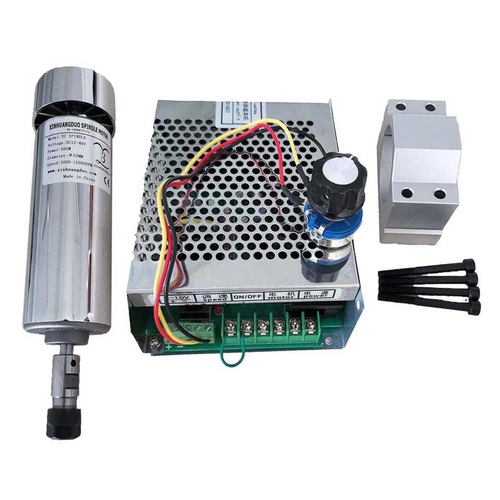 Spindelmotor, Luftgekühlter 0,5-kW-CNC-Spindelmotor-Kit ER11-Spannfutter, 500-W-Spindelmotor + Netzteil-Drehzahlregler for Gravieren(Package 5) von DIGNIFE