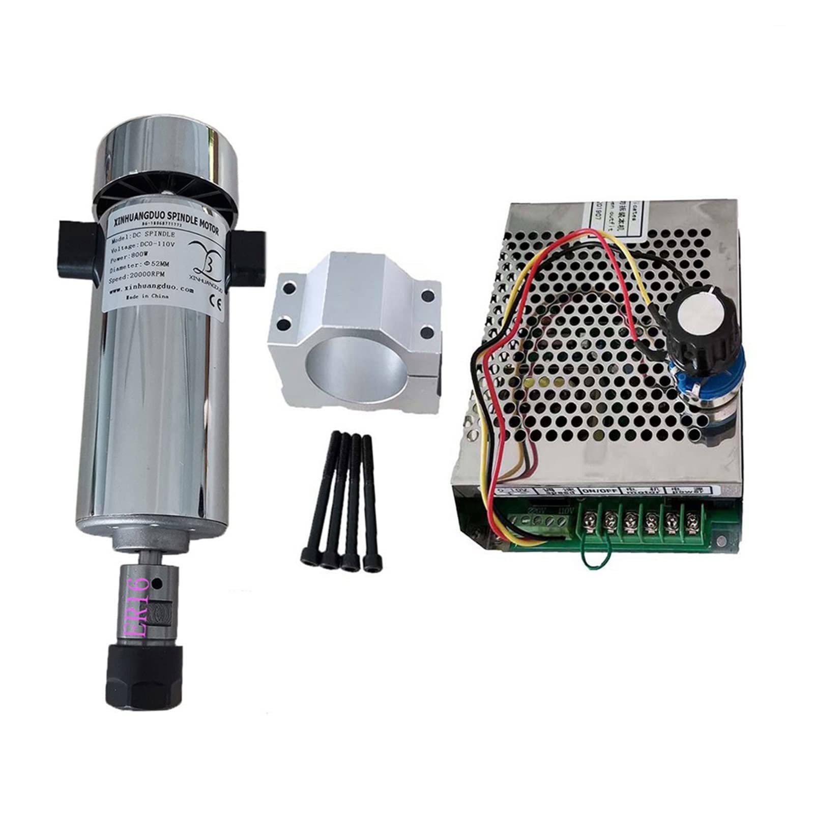 Spindelmotor, Luftgekühlter 0,8-kW-DC110V-20000-RPM-CNC-Spindelmotor-Kit ER16 / Spannfutter 800-W-Spindelmotor + Netzteil-Drehzahlregler for Gravieren(Package 5 ER16) von DIGNIFE