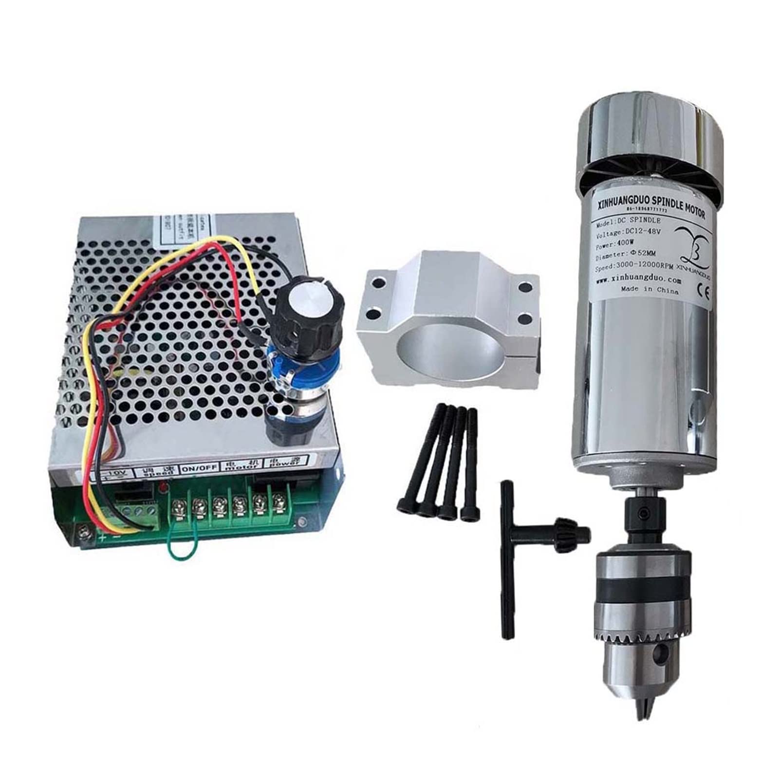 Spindelmotor, Luftgekühltes 0,4-kW-CNC-Bohrfutter-Spindelmotor-Kit 400-W-Spindelmotor + Drehzahlregler for die Stromversorgung for Gravieren(Package 5) von DIGNIFE