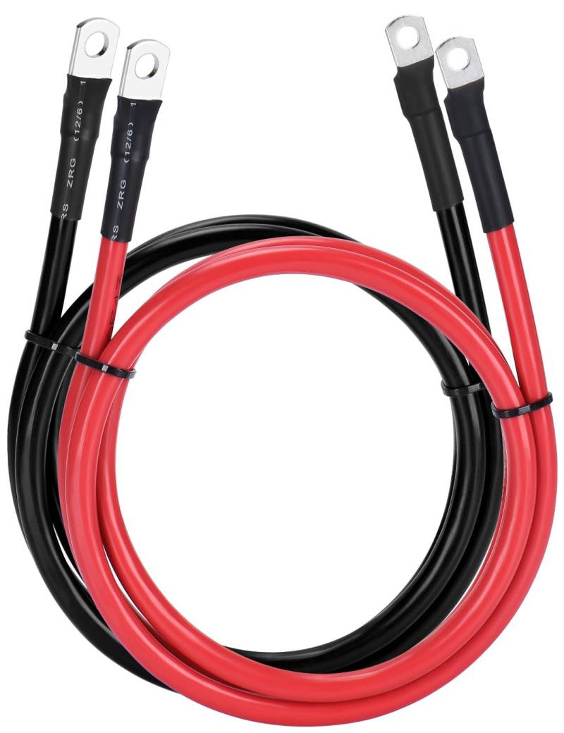 DIHOOL 2 Stück Batteriekabel M8 6AWG/16mm2 100cm, 500V bis 12V Kupfer Batterie Kabel, für Motorrad/Wechselrichter/Solar/Autobatterie von DIHOOL