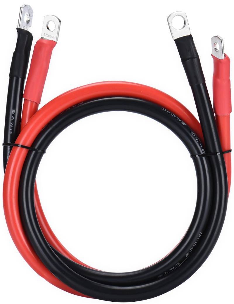 DIHOOL 2 Stück Ultra weiches Silikon Batteriekabel M8 2AWG/35mm2 100cm, 500V bis 12V Kupfer Batterie Kabel, für Motorrad/Wechselrichter/Solar/Autobatterie von DIHOOL