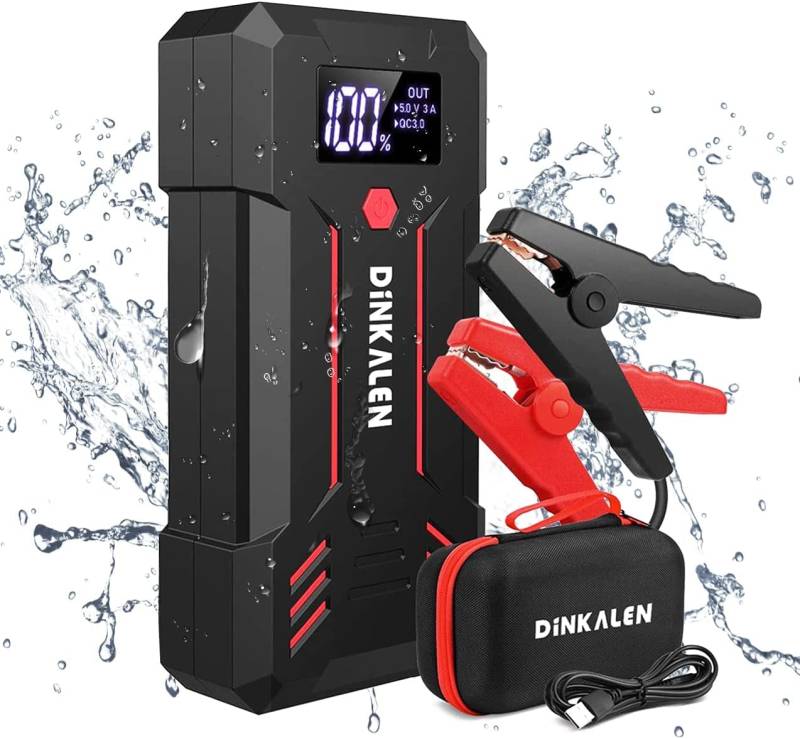 DINKALEN Starthilfe Powerbank, 23800mAh 3000A Spitzstrom Tragbare Auto Starthilfe (Alle Benzin und Bis Zu 8L-Diesel) 12V Autobatterie Anlasser Starthilfegerät mit LED Taschenlampe (schwarz) von DINKALEN