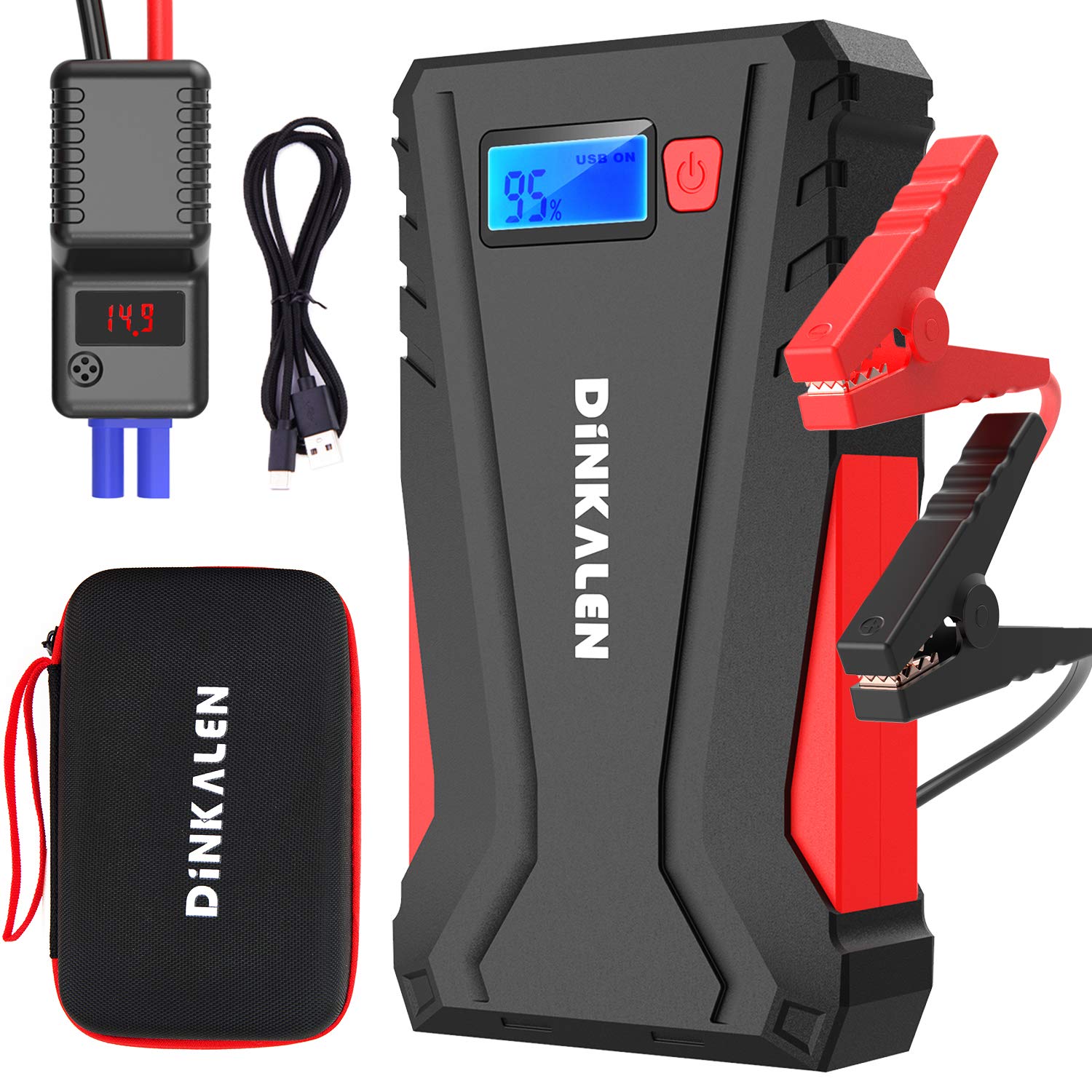 DINKALEN Starthilfe Powerbank, 1500A Spitzstrom Tragbare Auto Starthilfe Für 7,0L Benzinmotor oder 5,5L Dieselmotoren 12V Autobatterie Starthilfegerät von DINKALEN