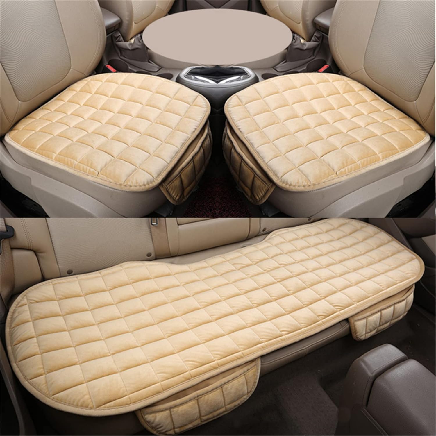 DIOTTI Autositzkissen für Porsche Macan 2014-2022, Schmerzlinderung Sitzkissen, Atmungsaktiv Soft Kissen, Sitzkomfort, Winterwarme, Viskoelastisches Sitzpolster,Beige-3-PCS(2Front+1Rear) von DIOTTI