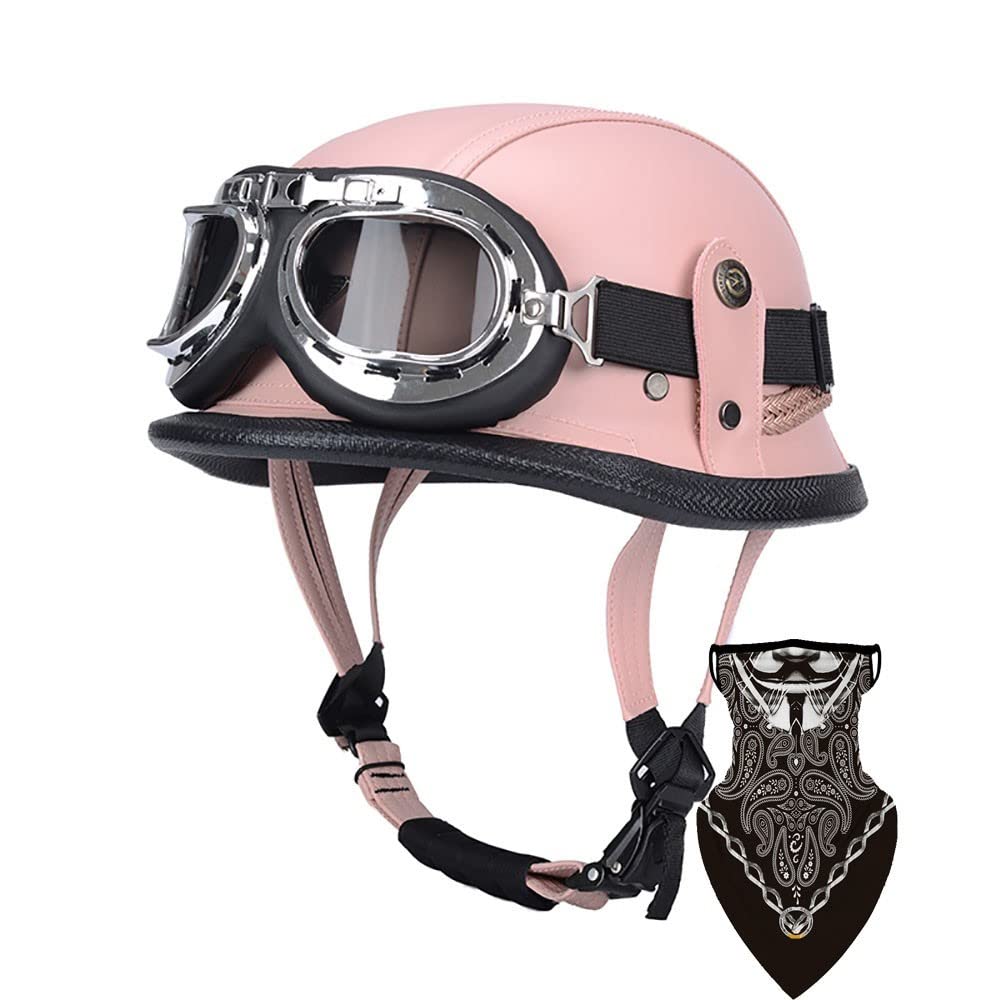 DIRERTYS Deutsche Leder Motorrad Halbhelme Retro Halbschalenhelm JetHelm mit Visier Schnellverschluss Schnalle für Cruiser Chopper Biker Moped DOT/ECE-Zulassung, M55~56CM von DIRERTYS