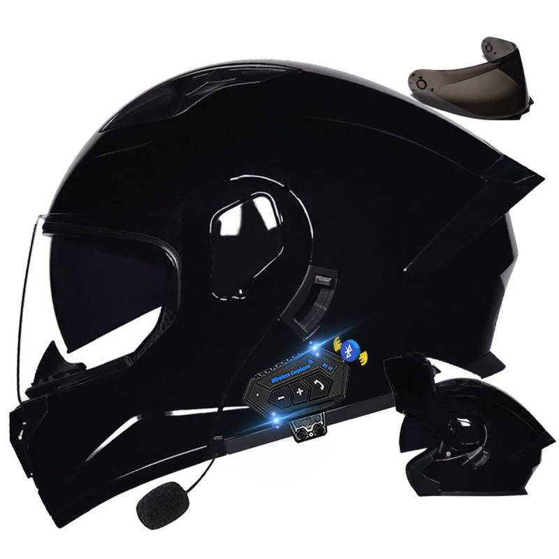 DIRERTYS Motorradhelm mit Bluetooth, Doppelvisier Modularer Helm, ECE Zertifiziert, Integralhelm mit Mikrofon für Erwachsene (21.6-24.4in), Schwarz von DIRERTYS