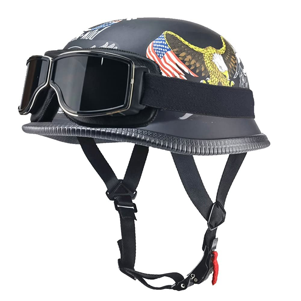 Deutsch Helm Halboffenen Vintage Öffnen Motorradhelm Halb-Helm ECE-Zertifizierung Chopper Helm mit Sonnenbrille für Mopeds Cruiser Vintage Jet Helm Schnellverschlussschnallen M-XXL Deutsch Helm Halboffenen Vintage Öffnen Motorradhelm Halb-Helm ECE-Zertifizierung Chopper Helm mit Sonnenbrille für Mopeds Cruiser Vintage Jet Helm Schnellverschlussschnallen M-XXL von DIRERTYS