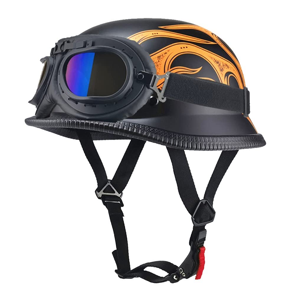 Deutsch Helm Halboffenen Vintage Öffnen Motorradhelm Halb-Helm ECE-Zertifizierung Chopper Helm mit Sonnenbrille für Mopeds Cruiser Vintage Jet Helm Schnellverschlussschnallen M-XXL Deutsch Helm Halboffenen Vintage Öffnen Motorradhelm Halb-Helm ECE-Zertifizierung Chopper Helm mit Sonnenbrille für Mopeds Cruiser Vintage Jet Helm Schnellverschlussschnallen M-XXL von DIRERTYS