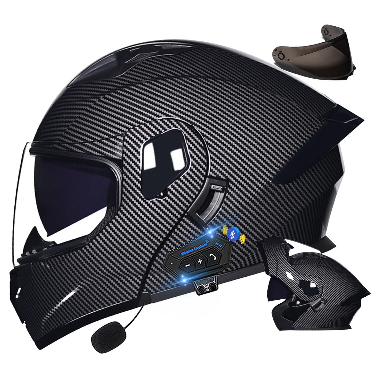 DIRERTYS Motorradhelm mit Bluetooth, Doppelvisier Modularer Helm ECE/DOT Zertifiziert, Integralhelm mit Mikrofon für Erwachsene (21.6-24.4in), Schwarz von DIRERTYS