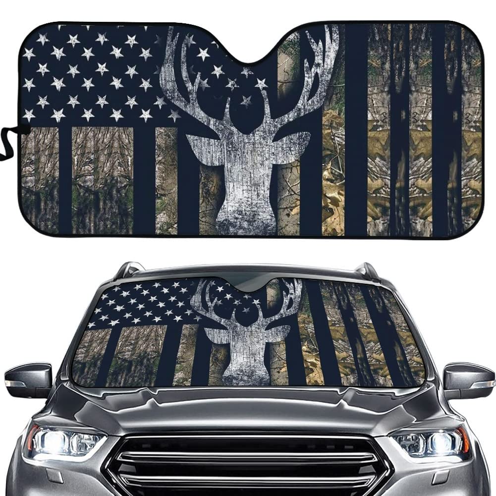DISNIMO Sonnenschutz mit Hirschschädel für die Windschutzscheibe, Camouflage, Jagd, Wald, Sonnenschutz, amerikanische Flagge, Sonnenschutz für Auto, Windschutzscheibe, Faltautos, SUV, LKW, Wohnmobil, DISNIMO Sonnenschutz mit Hirschschädel für die Windschutzscheibe, Camouflage, Jagd, Wald, Sonnenschutz, amerikanische Flagge, Sonnenschutz für Auto, Windschutzscheibe, Faltautos, SUV, LKW, Wohnmobil, von DISNIMO