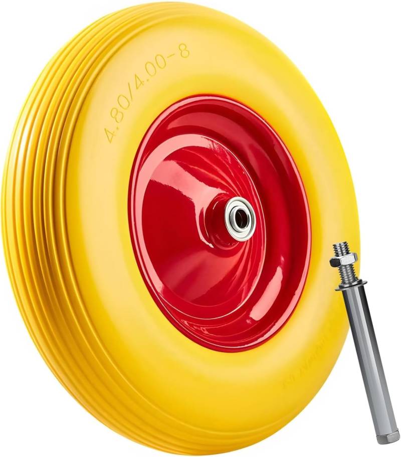 DIVID® Schubkarrenrad PU Vollgummiert, Ersatzrad, Pannensicher, Vollgummiereifen ⌀ 390mm Durchmesser auf stabiler Stahlfelge (Gelb) von DIVID
