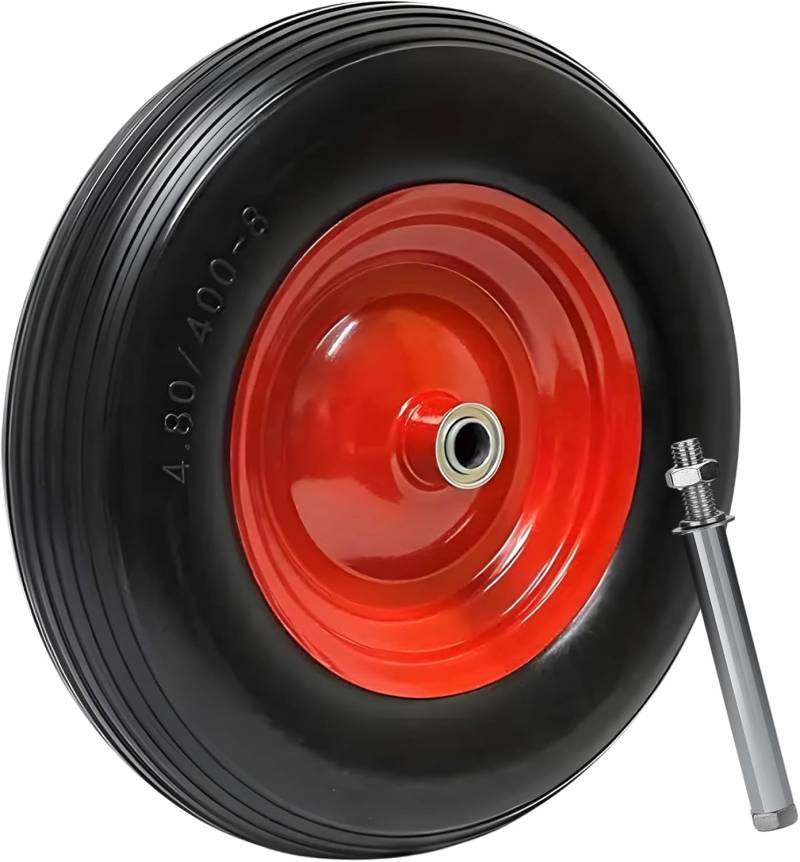 DIVID® Schubkarrenrad PU Vollgummiert, Ersatzrad, Pannensicher, Vollgummiereifen ⌀ 390mm Durchmesser auf stabiler Stahlfelge (Schwarz) von DIVID
