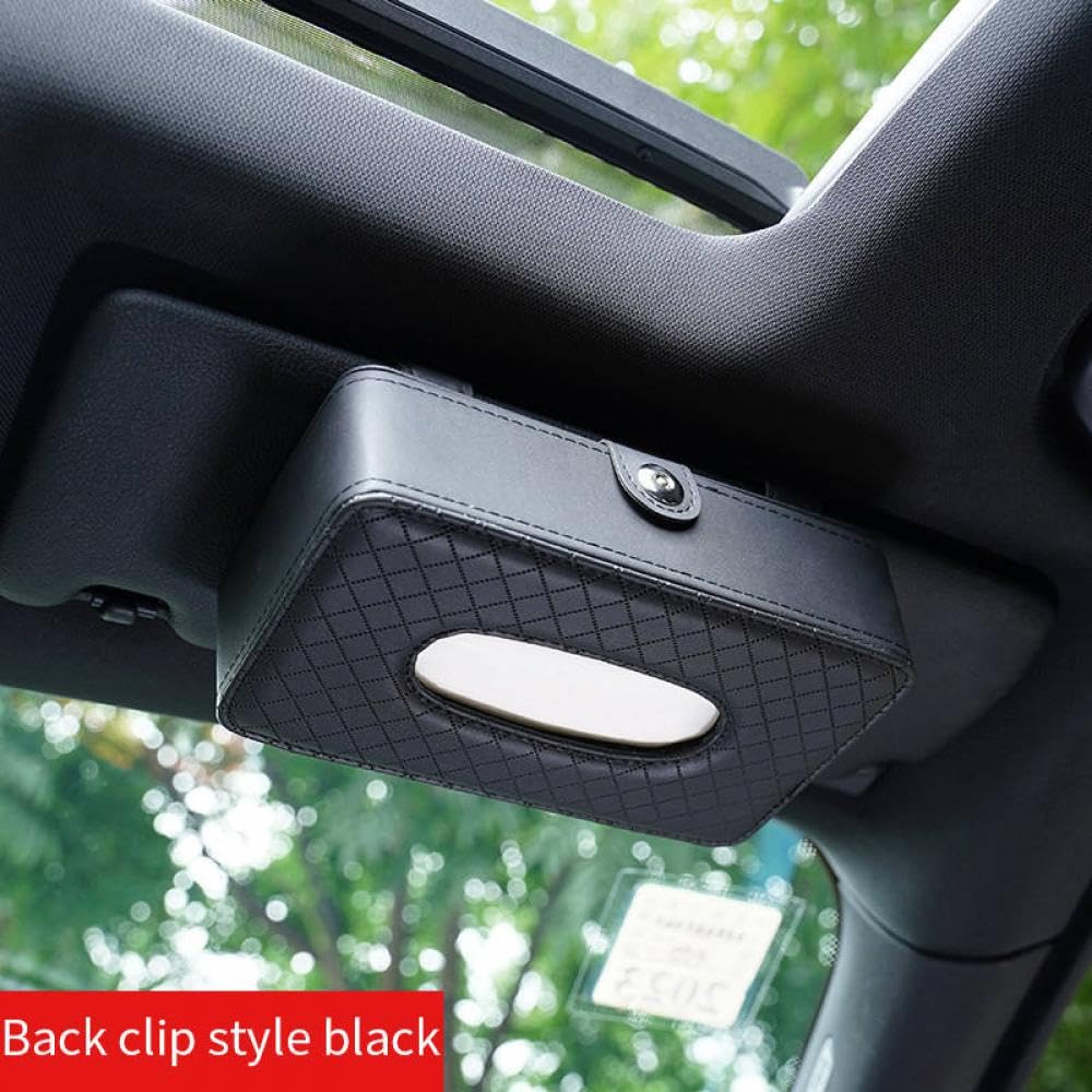 Leder -Tissue -Box für Auto und Heim vielseitiger Hänge -Serviettenhalter Verschiedene Autos und Sitzrücken(Clip style black) von DIWUCXCA