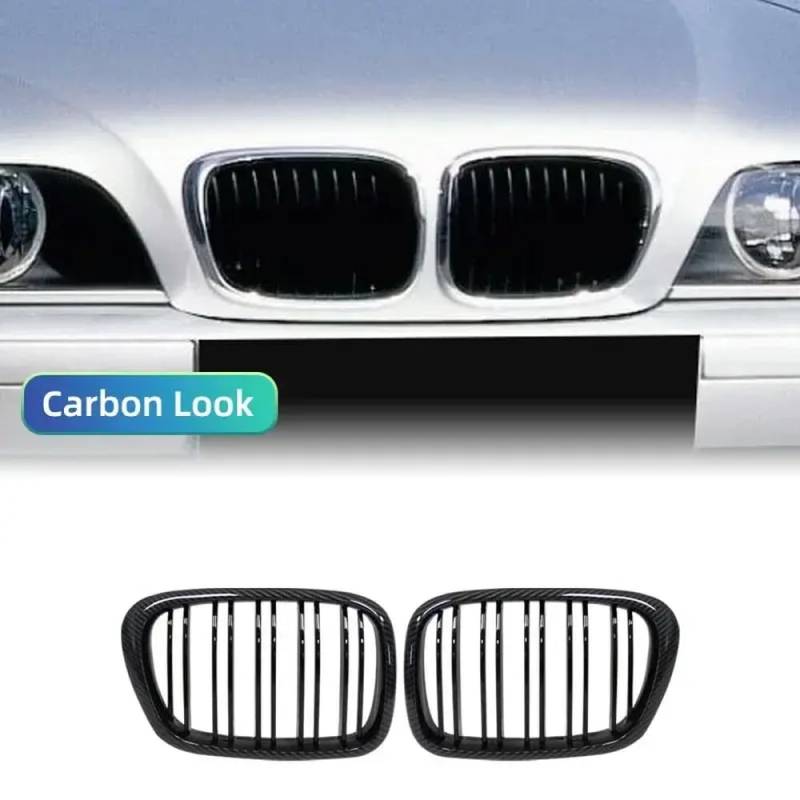 Nierenhaube Kühlergrill für die E39 -Serie kompatibel mit 525 528 530 535 M5 Jahre 1997 bis 2003 Black Wide Front Center Design(Carbon Look) von DIWUCXCA