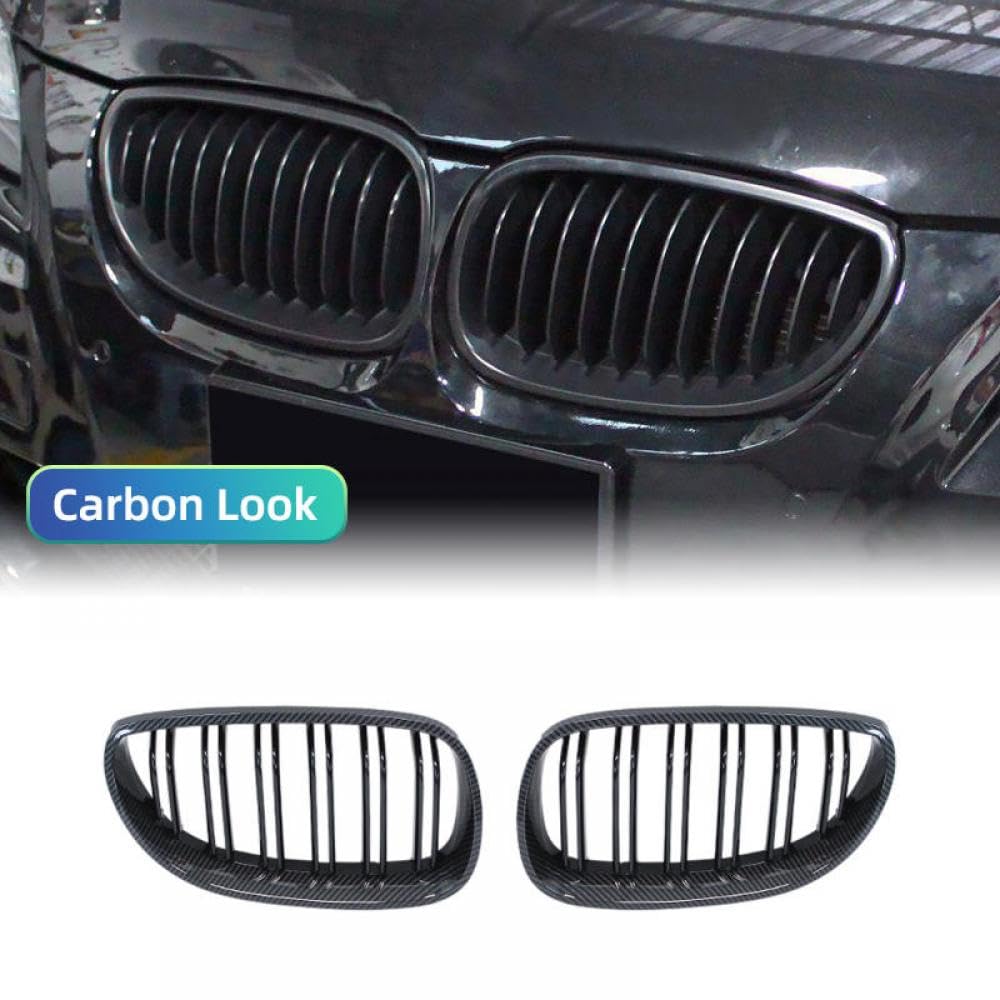 Vordere Stoßstange Nierenkühlernetz Doppellinie kompatibel mit E60 E61 5 Serie 520i 535i 545i 550i M5 2003-2010 Body Upgrade(Double Line Carbon) von DIWUCXCA