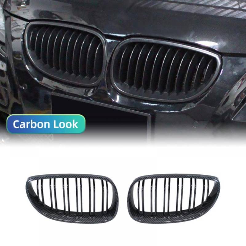 Vordere Stoßstange Nierenkühlernetz Doppellinie kompatibel mit E60 E61 5 Serie 520i 535i 545i 550i M5 2003-2010 Body Upgrade(Double Line Carbon) von DIWUCXCA