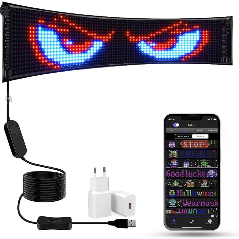LED Laufschrift, 68x12cm Werbetafel für außen LED Anzeigetafel, LED Schild Personalisiert unterstützt Digital, Text, Graffiti, Animation Display, Smart APP Steuerung, USB Betriebene von DIYOYOTM