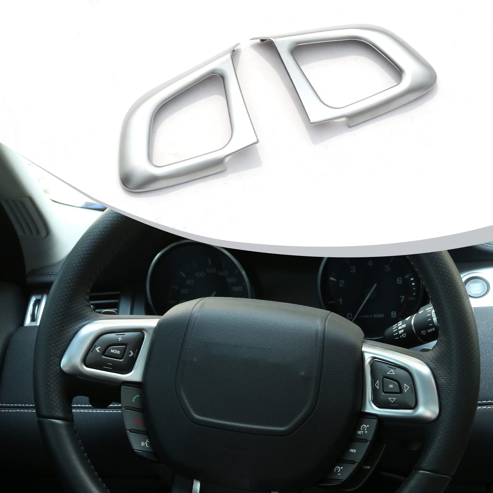 2 x Auto ABS matt silber Lenkrad Knopf Rahmen Besatz für RR Evoque 2012–2018 von DIYUCAR