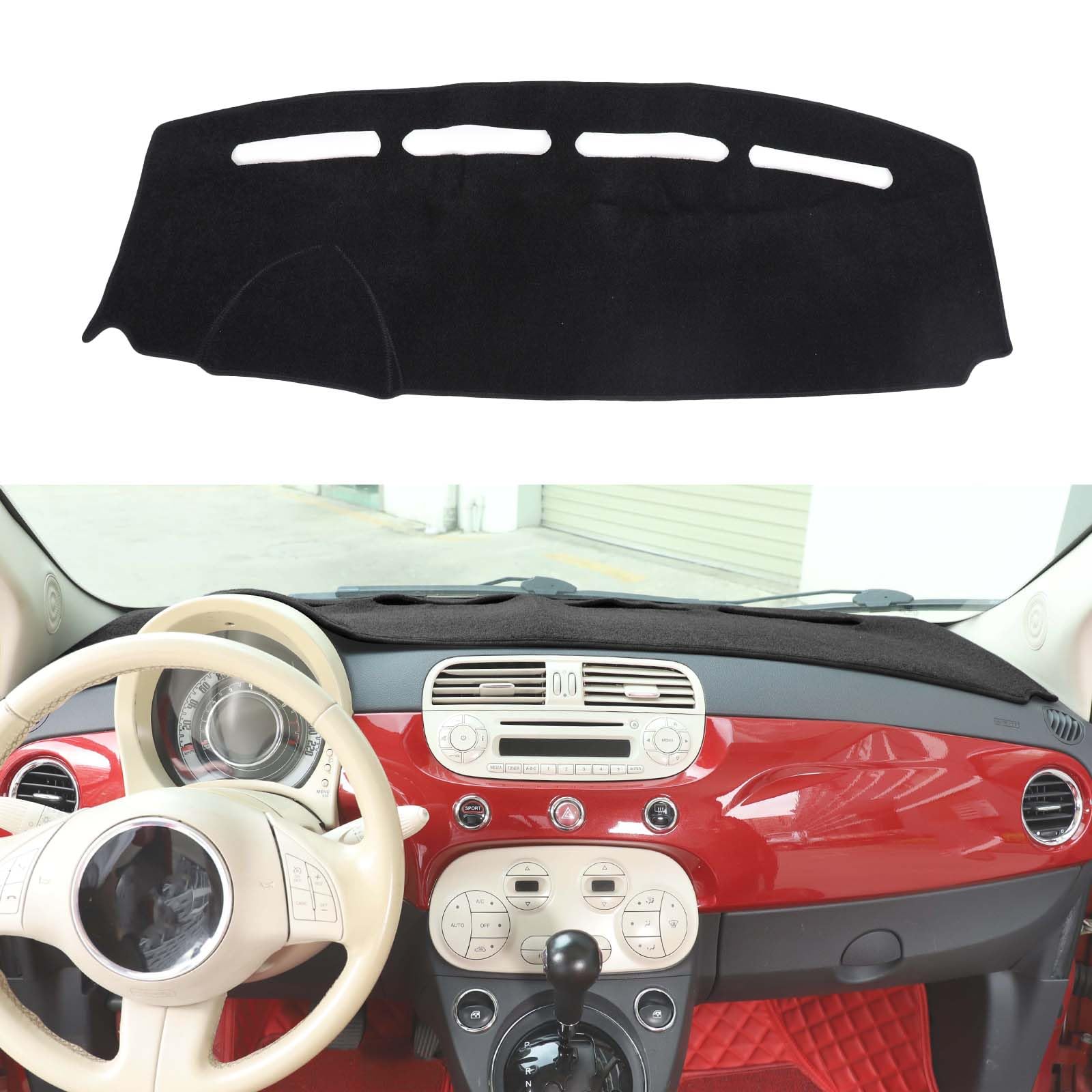 Armaturenbrett-Abdeckmatte, kompatibel mit Fiat 500 2008–2023, Auto-Innenausstattung, Armaturenbrettabdeckung, rutschfeste Matte, Anti-UV-Armaturenbrettabdeckung, Sonnenschutz (Schwarz, Linkslenker) von DIYUCAR