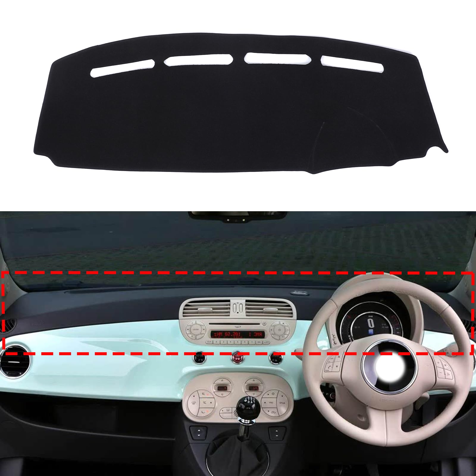 Armaturenbrett-Abdeckmatte, kompatibel mit Fiat 500 2008–2023, Auto-Innenausstattung, Armaturenbrettabdeckung, rutschfeste Matte, Anti-UV-Armaturenbrettabdeckung, Sonnenschutz (Schwarz, Rechtslenker) von DIYUCAR