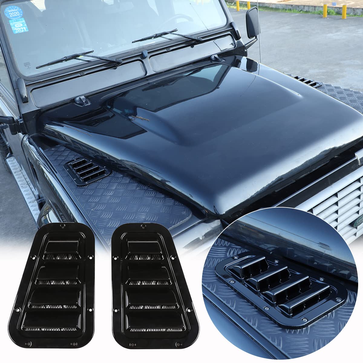 DIYUCAR 1 Paar Auto Front Motorhaube Entlüftungen Haube Seitenverkleidung Abdeckung Stahl Luftstrom Ansaugschaufel Entlüftung Schneedecke Fit für LR Defender 90 110 2004–2019 von DIYUCAR