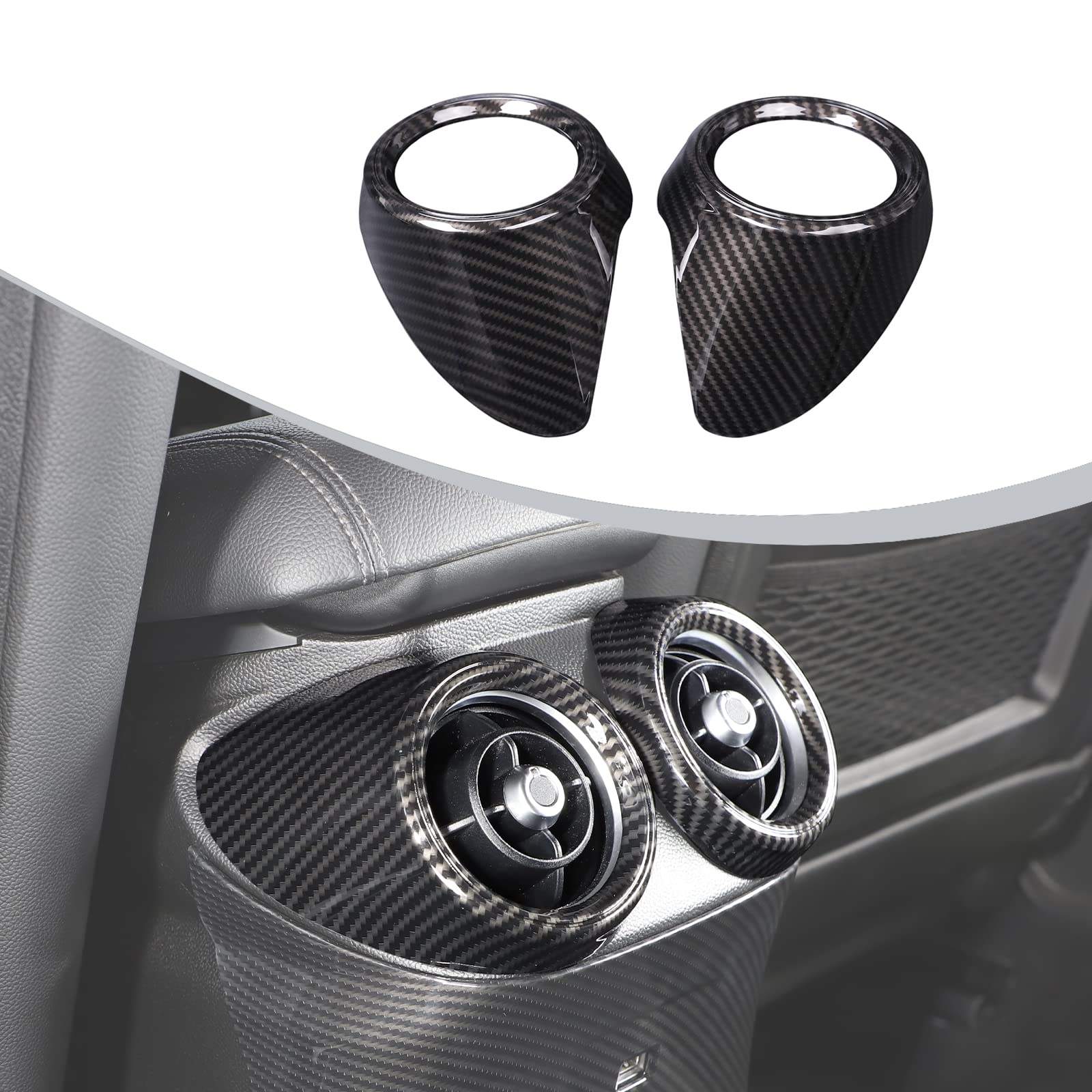 DIYUCAR 2 Stück Kohlefaser-Stil für Giulia 2017 2018 2019 2020 ABS-Kunststoff hintere Reihe Klimaanlage Entlüftungsabdeckung Rahmen Verkleidung Autoteile von DIYUCAR
